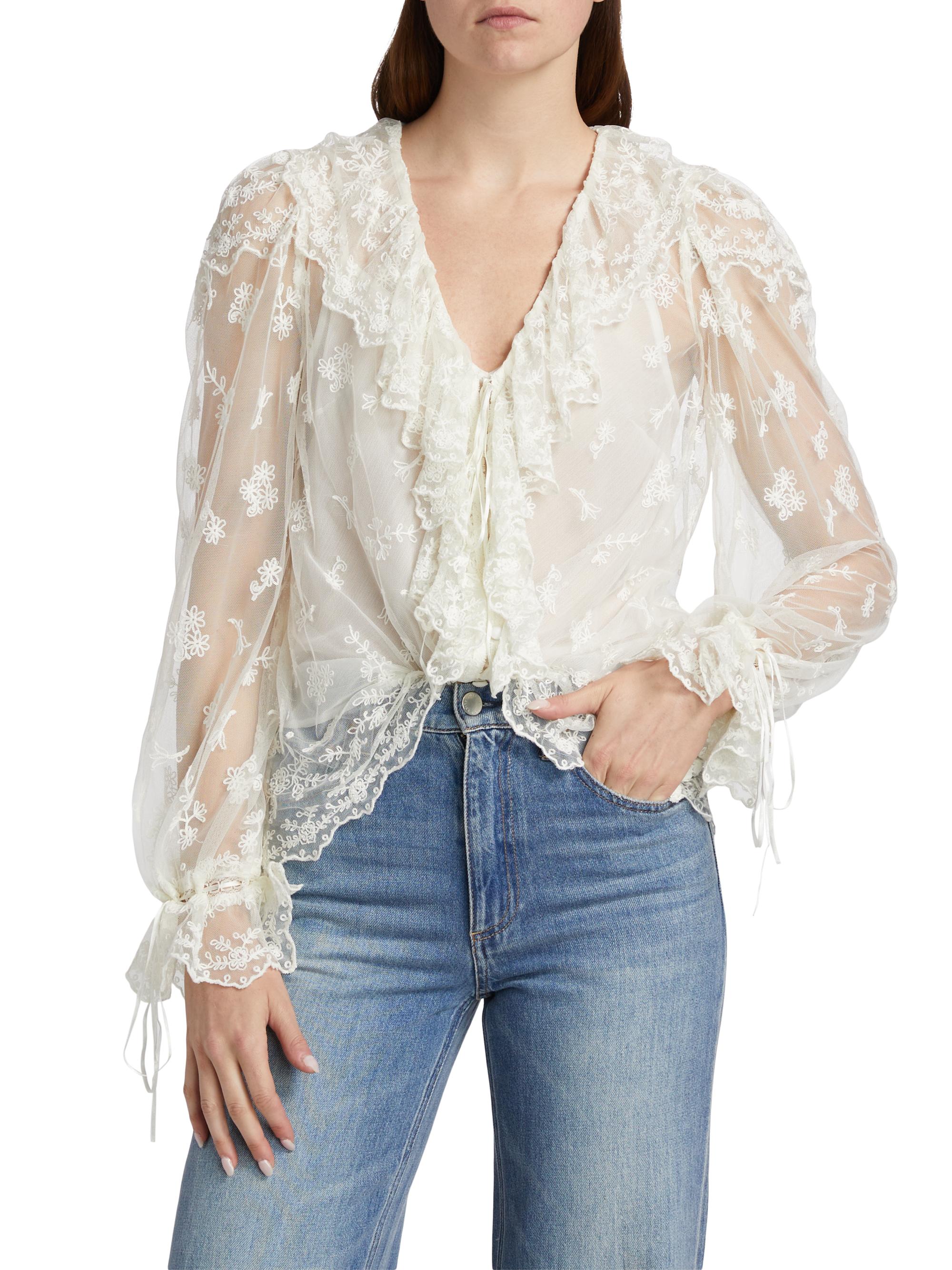 LoveShackFancy Aubrenna Floral Semi-Sheer Top | Saks Fifth Avenue