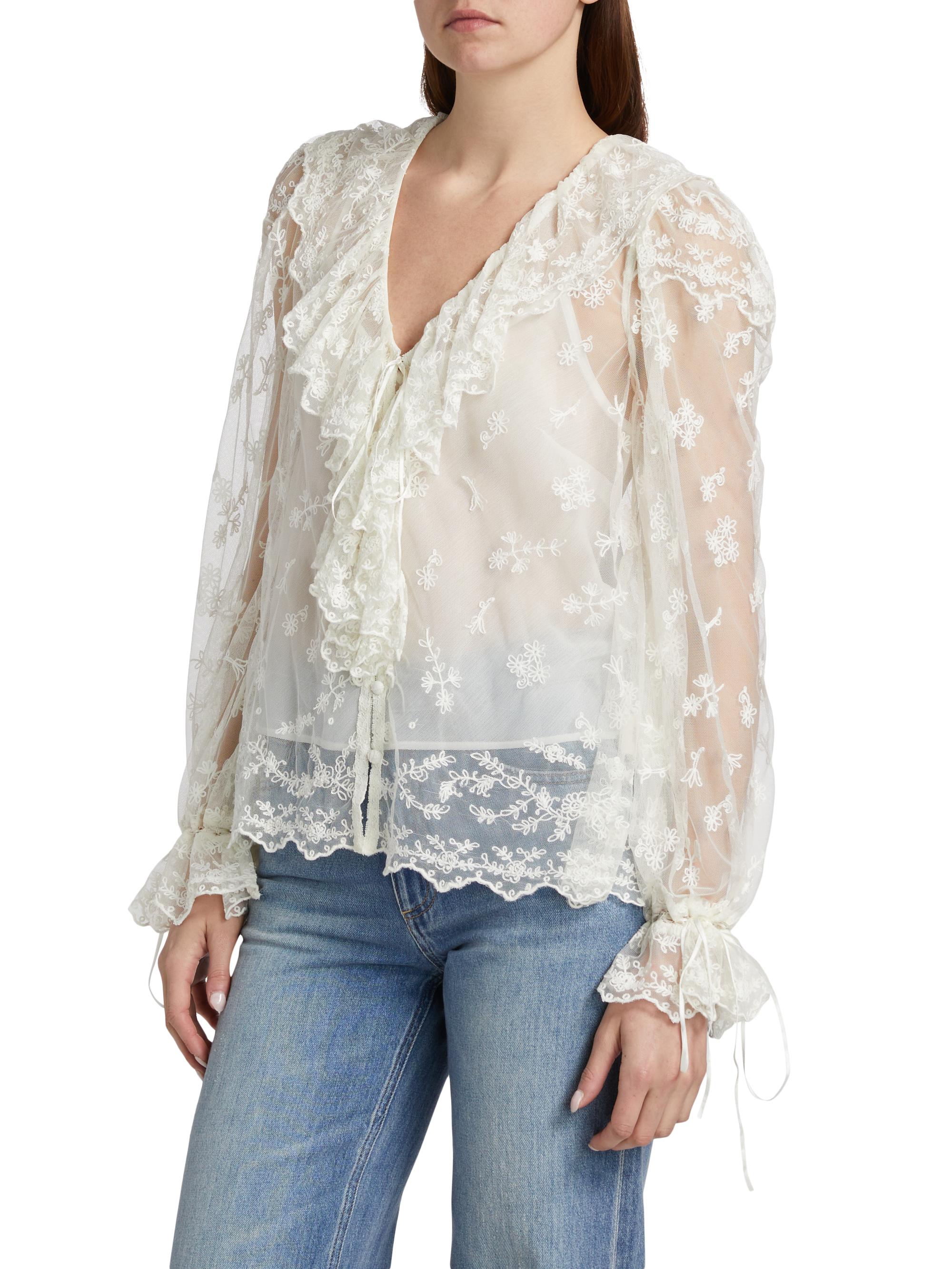 LoveShackFancy Aubrenna Floral Semi-Sheer Top | Saks Fifth Avenue