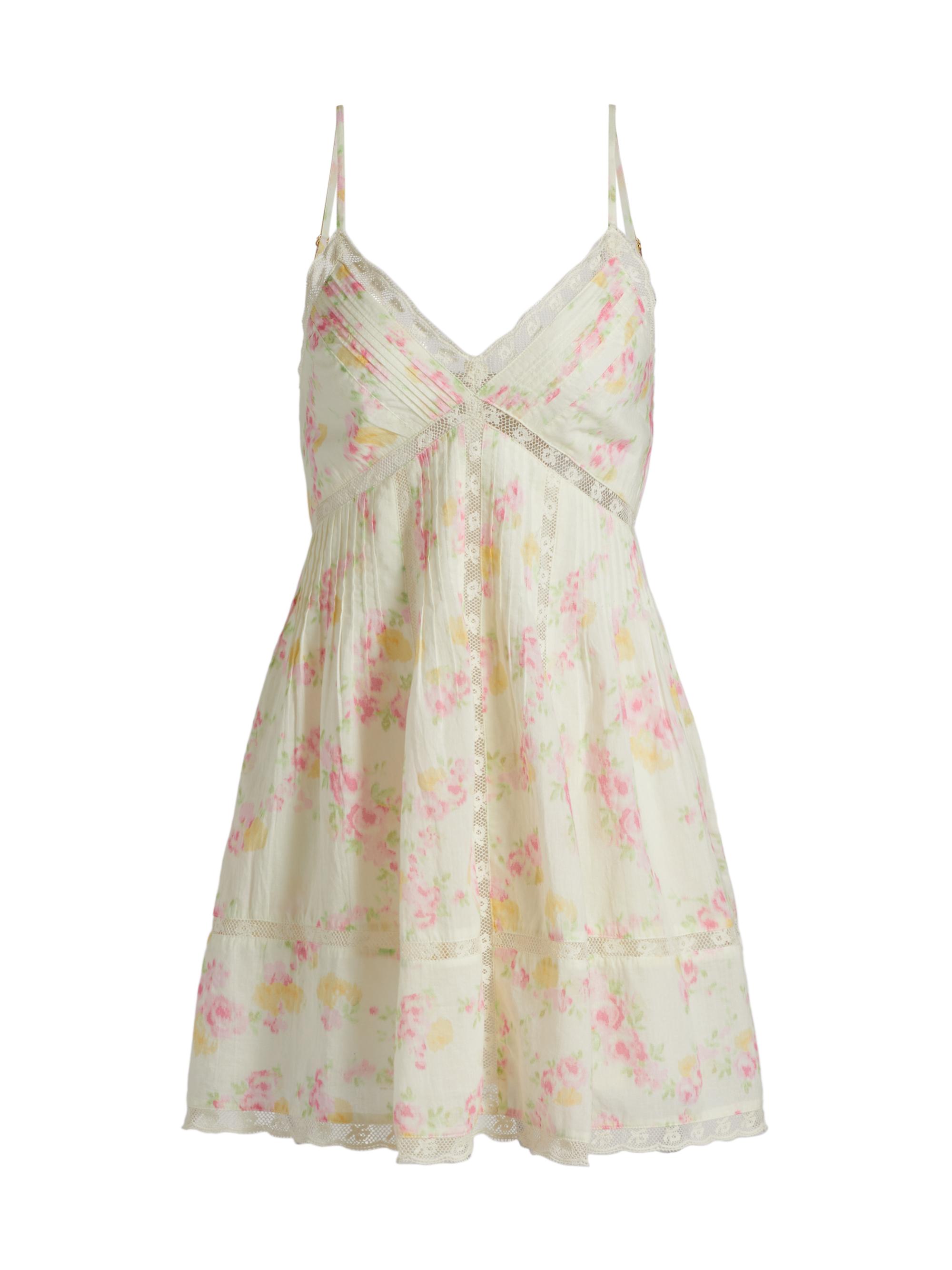 LoveShackFancy Women's Docila Floral Cotton Lace-Trim Minidress - White Peach
