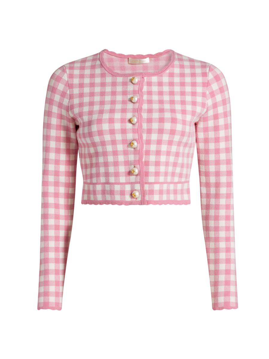 Loveshackfancy Women's Bridgette Gingham Crop Cardigan In Pink Pearl
