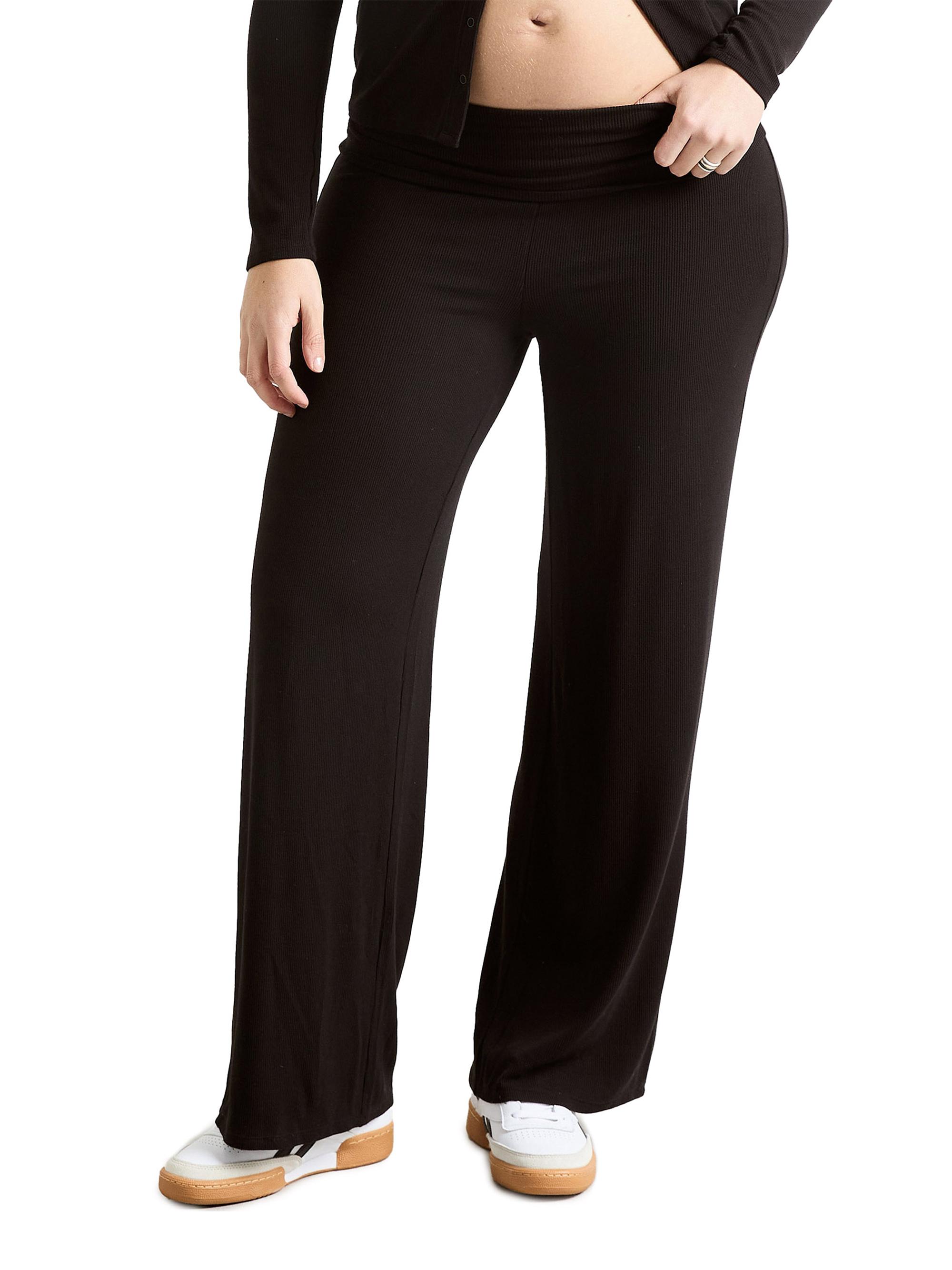 Hatch Women's The Softest Rib Over Under Bump Relaxed Pants - Black