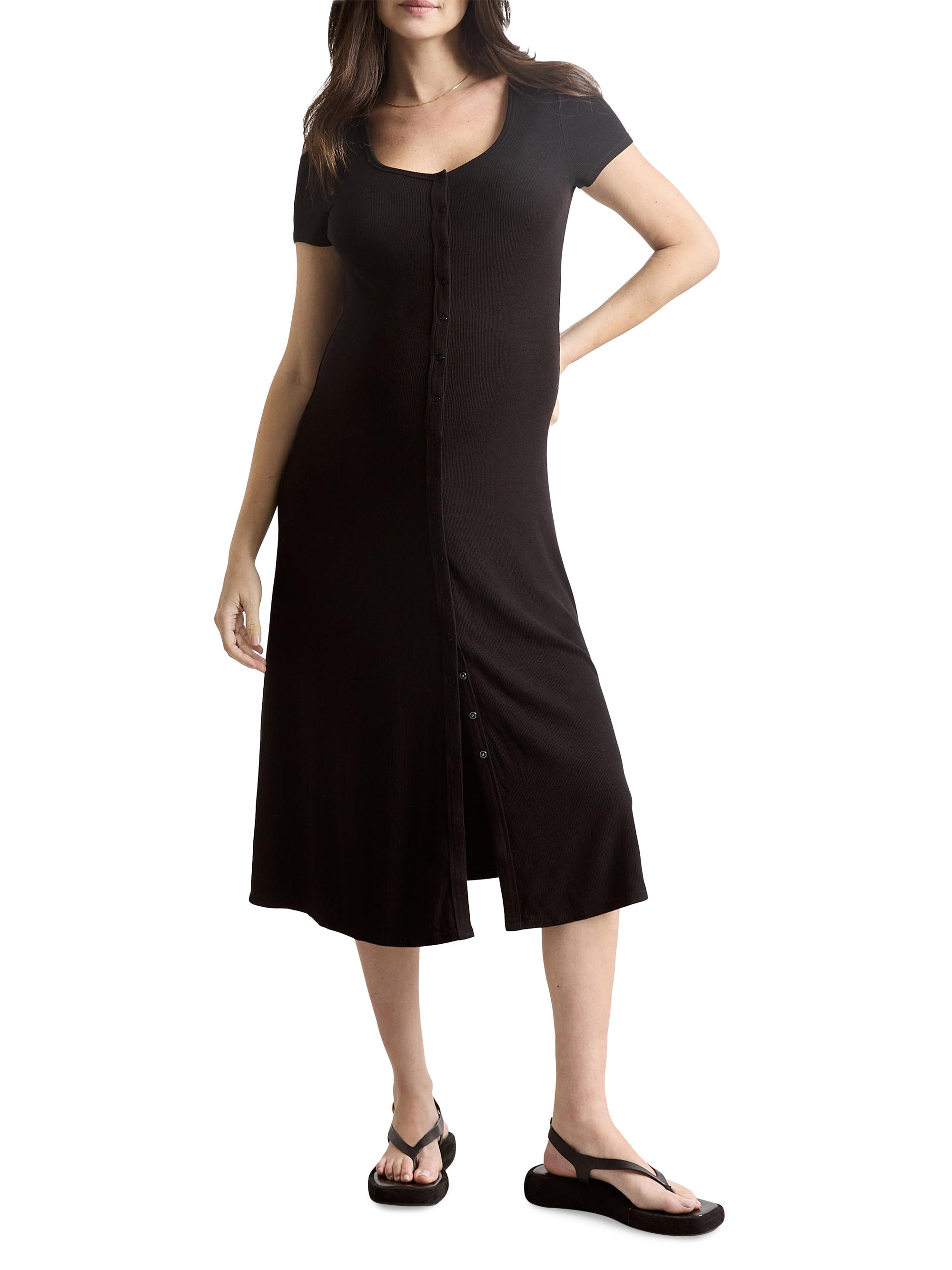 Hatch Women's The Softest Rib Maternity Nursing Midi Dress - Black