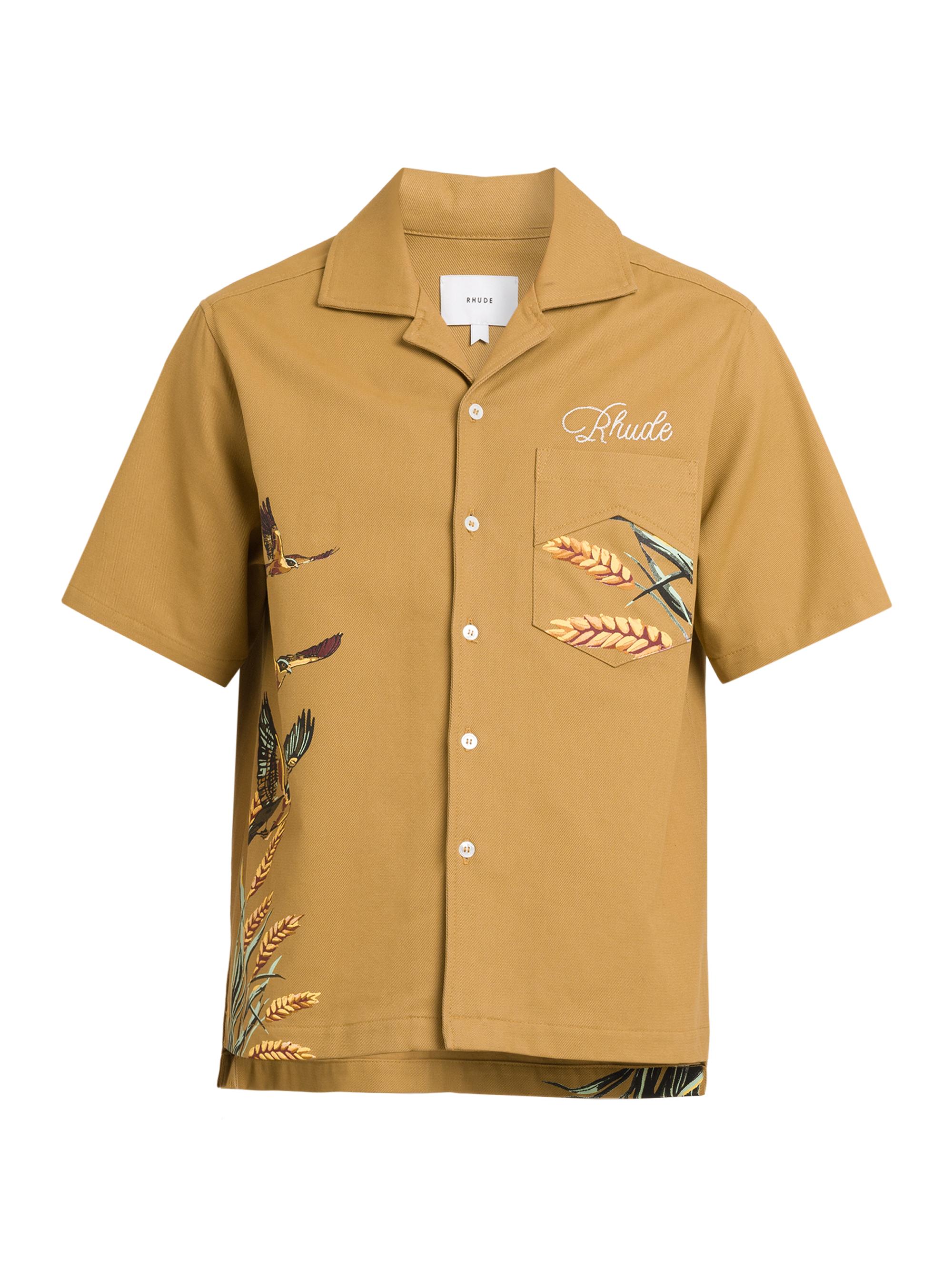 Rhude Men's Falco Script Cotton Short-Sleeve Shirt - Tan