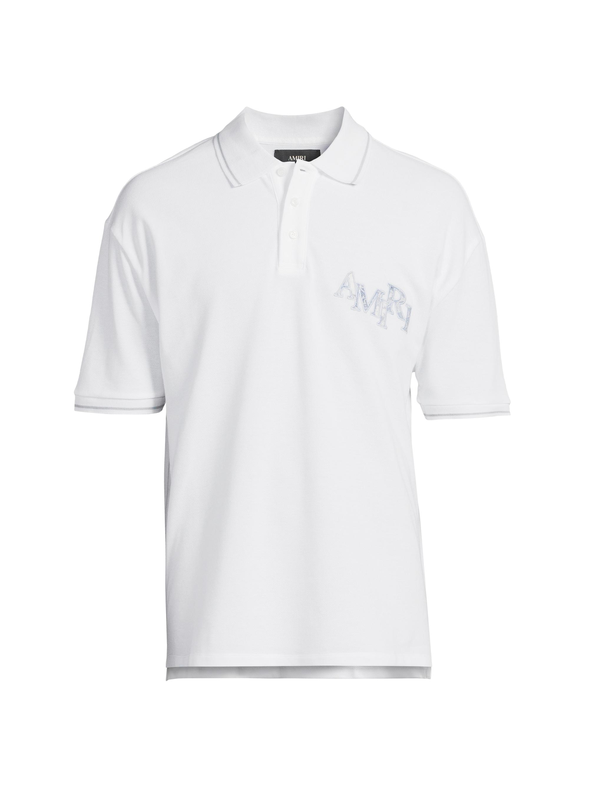 Amiri Men's Staggered Logo Cotton Polo Shirt - White