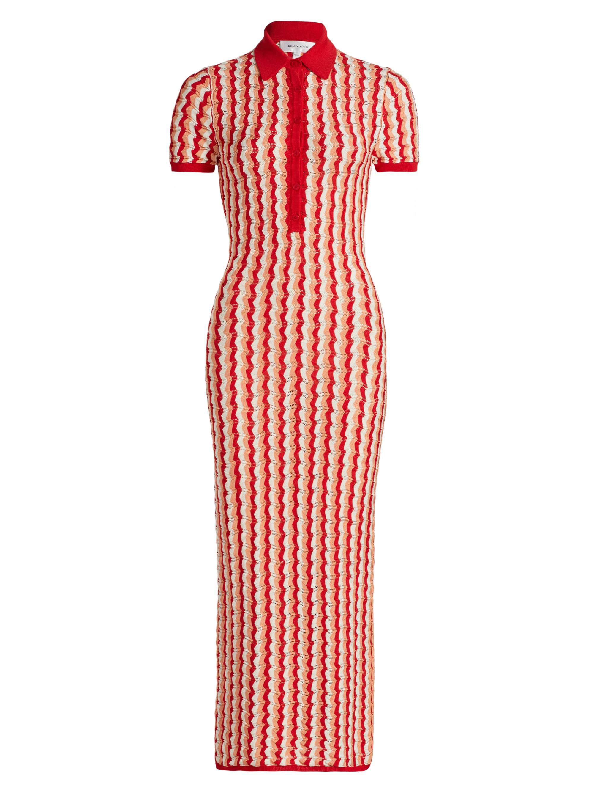 Ronny Kobo Women's Quinlan Striped Pointelle-Knit Maxi Dress - Cherry Multi
