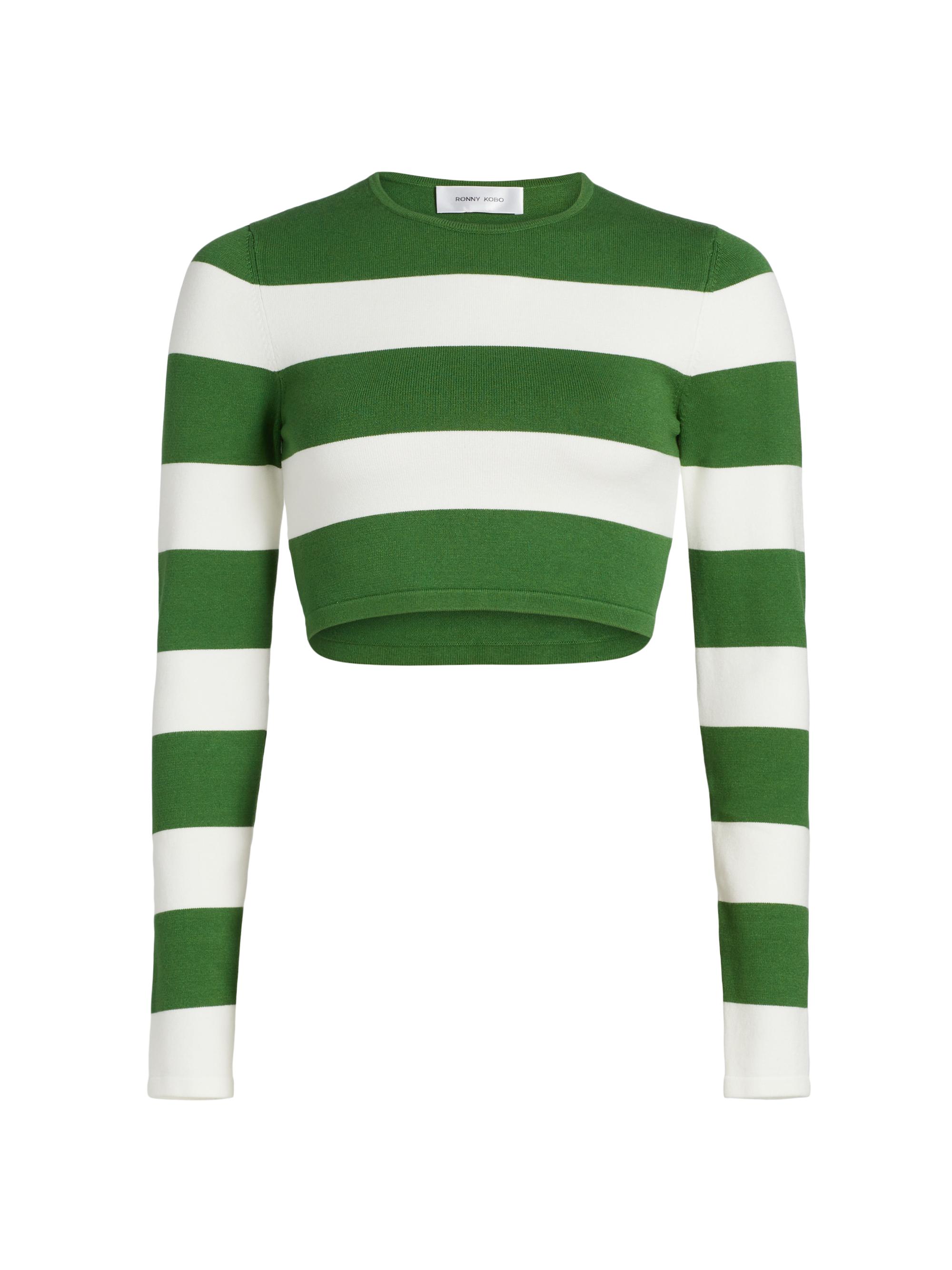 Ronny Kobo Women's Kelani Striped Knit Crop Top - Palm Green