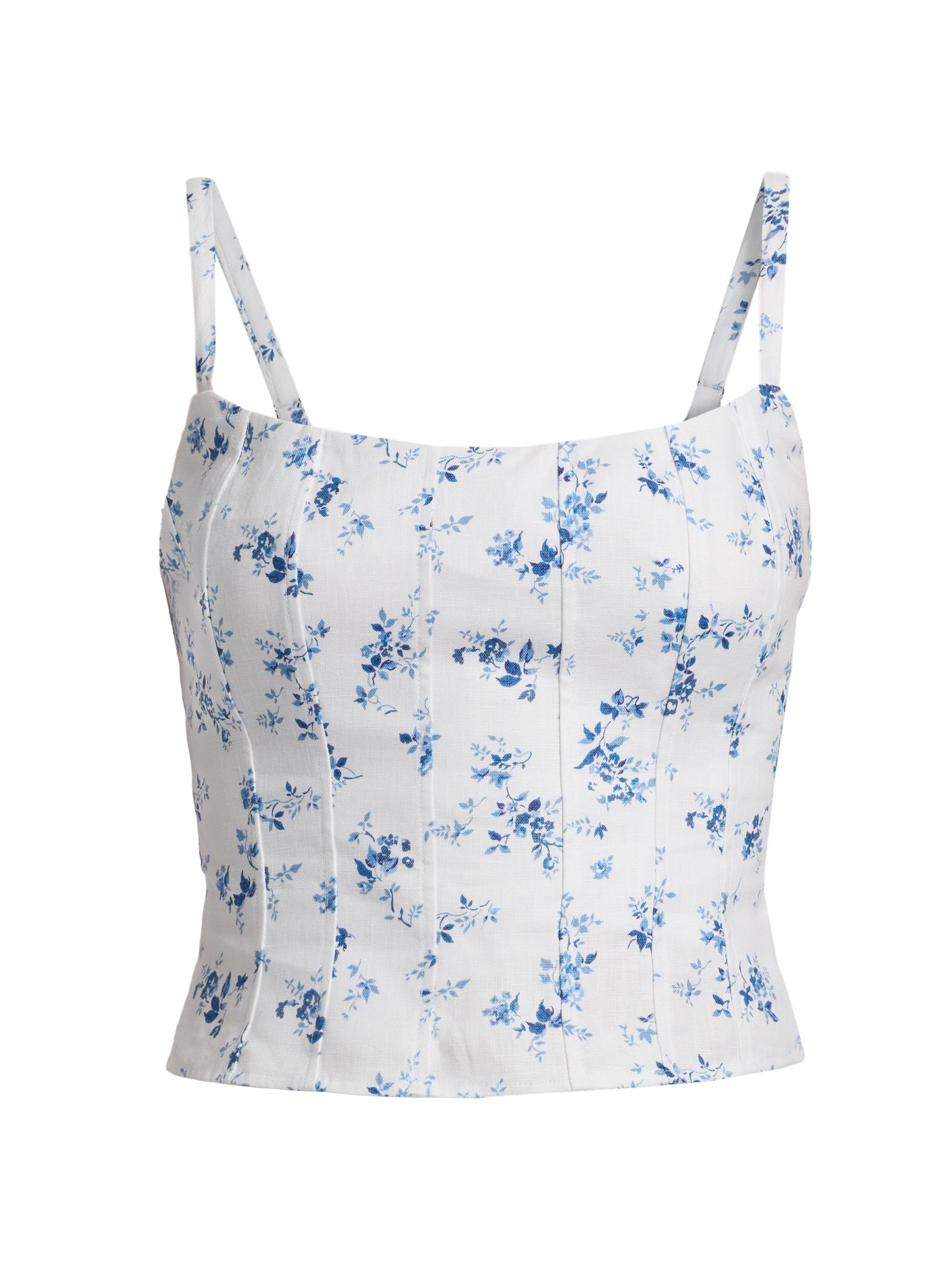 Reformation Women's Hattie Seamed Floral Linen Top - Orlaya