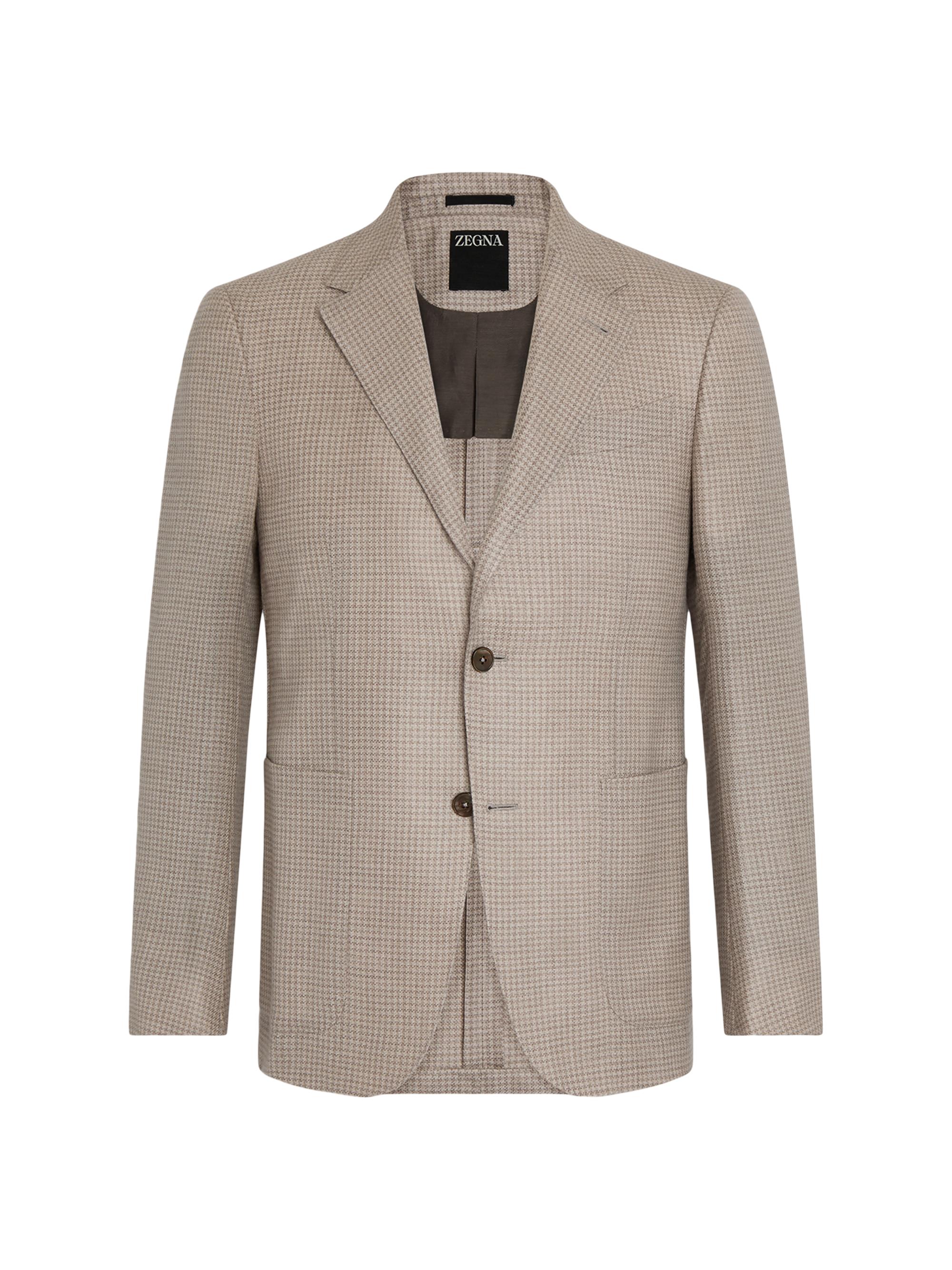 ZEGNA Men's Houndstooth Cashmere and Silk Jacket - Light Taupe