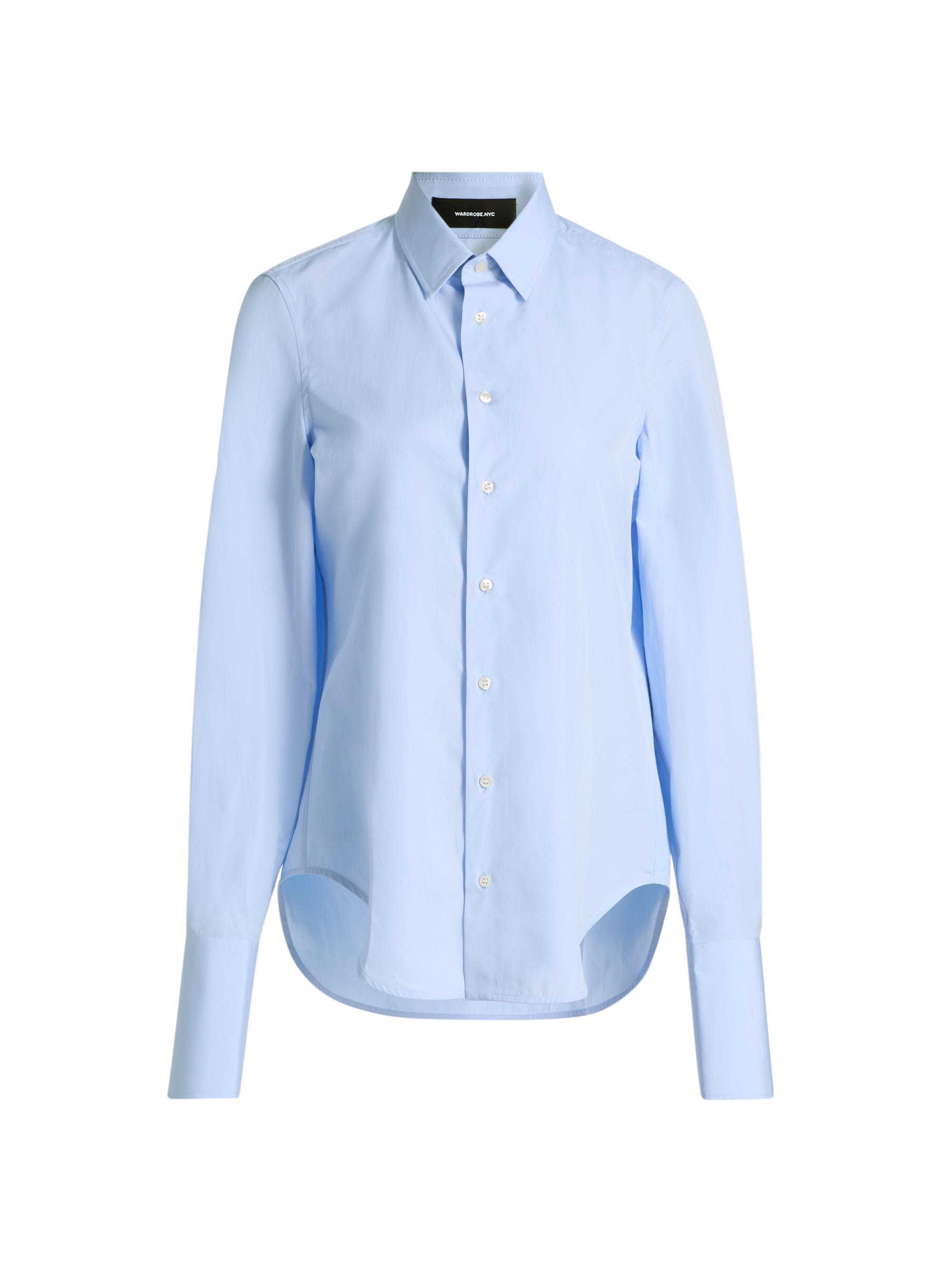 WARDROBE.NYC Women's New Classic Cotton Button-Front Shirt - Blue