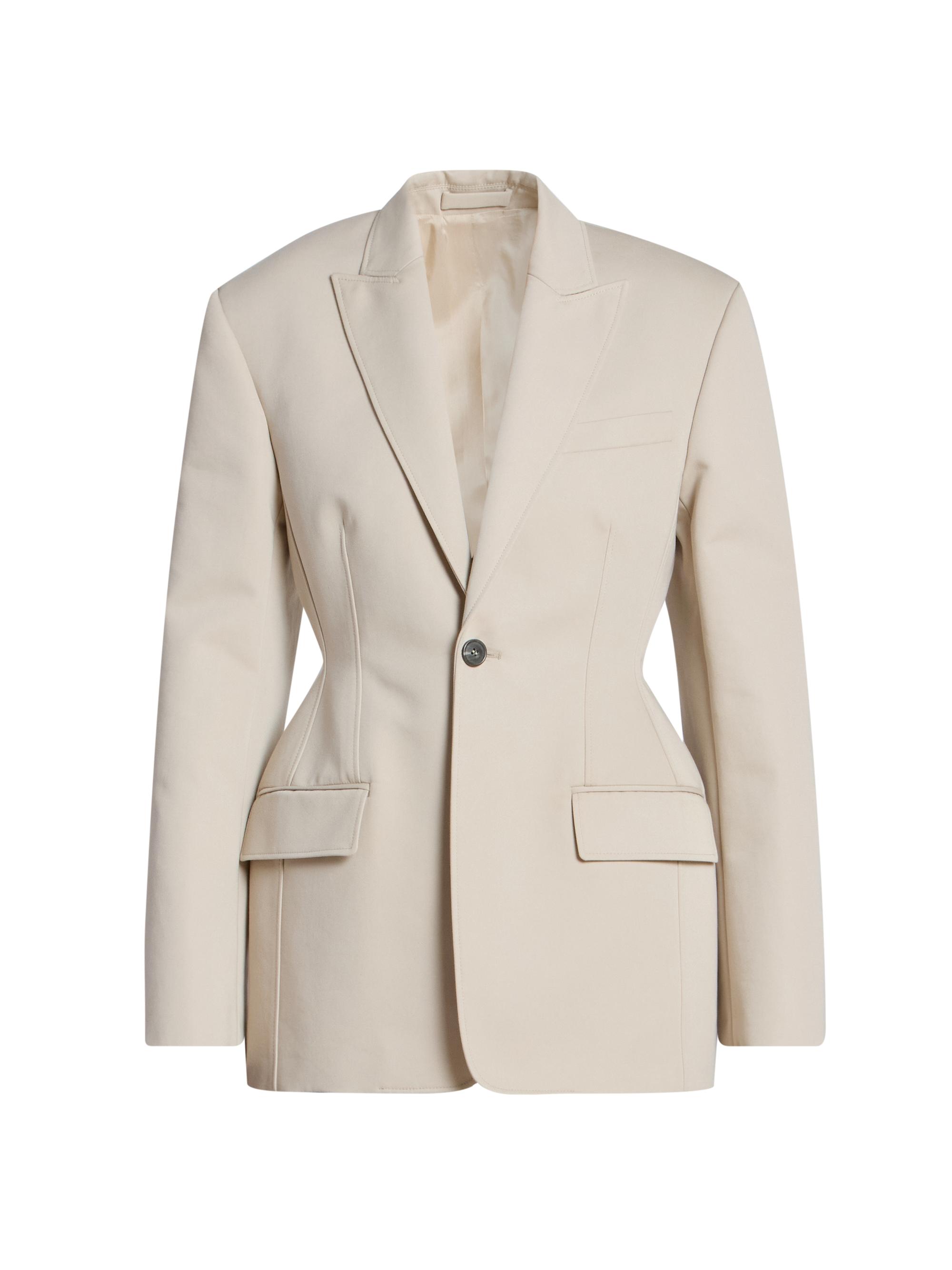 WARDROBE.NYC Women's Drill Contour Cotton Single-Breasted Blazer - Stone