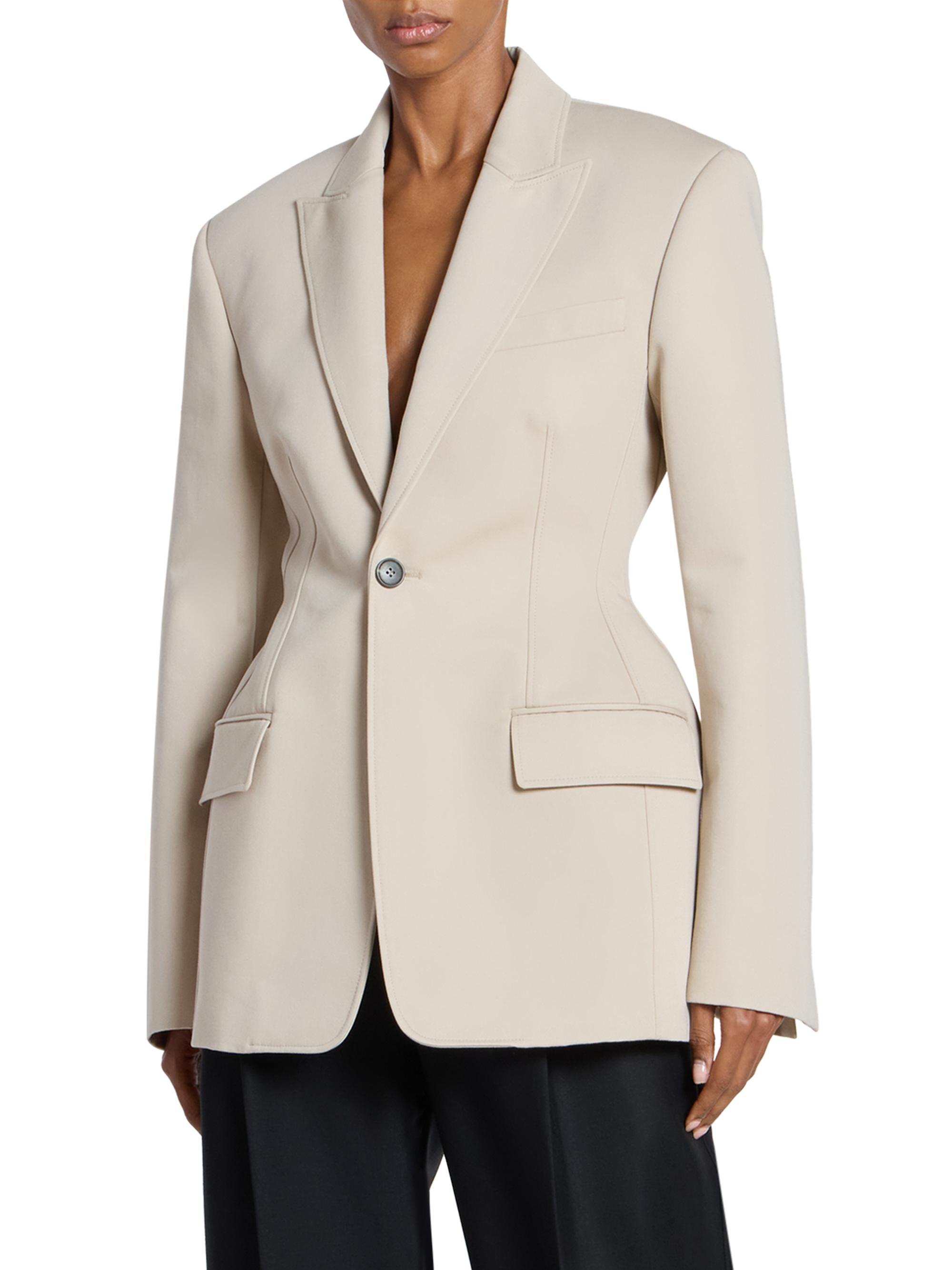 WARDROBE.NYC Women's Drill Contour Cotton Single-Breasted Blazer - Stone | Thumbnail 3