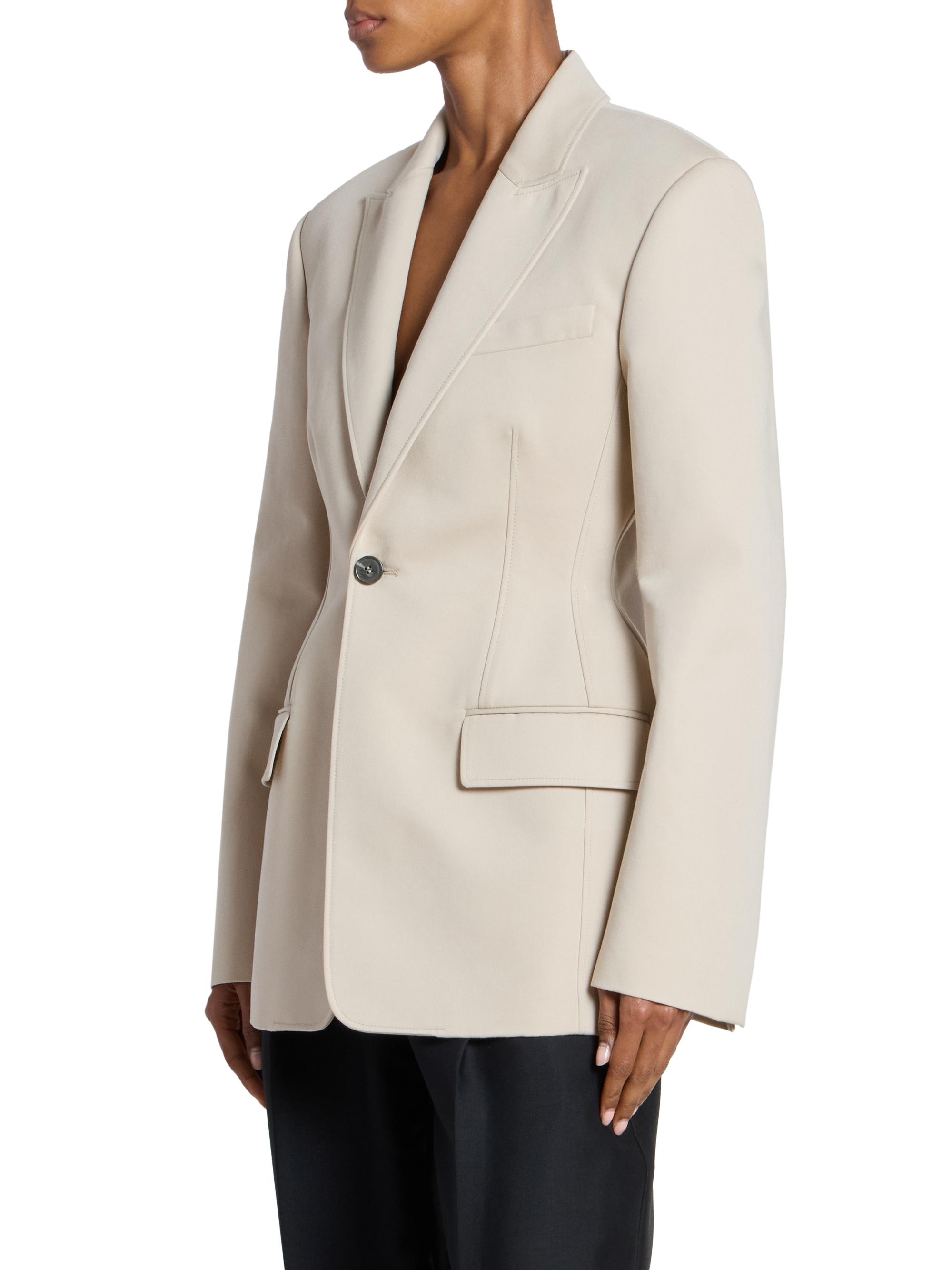 WARDROBE.NYC Women's Drill Contour Cotton Single-Breasted Blazer - Stone | Thumbnail 4