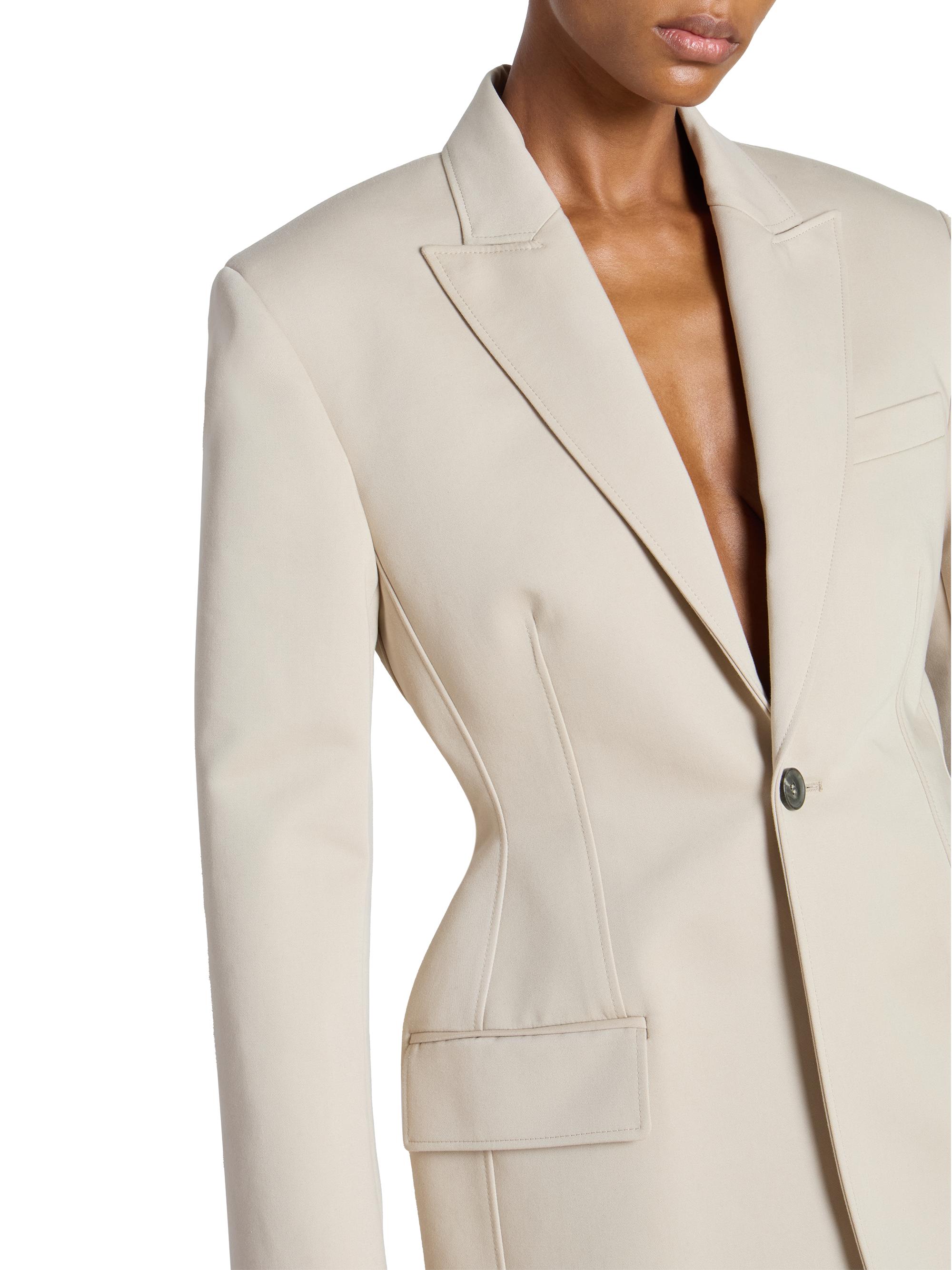WARDROBE.NYC Women's Drill Contour Cotton Single-Breasted Blazer - Stone | Thumbnail 6