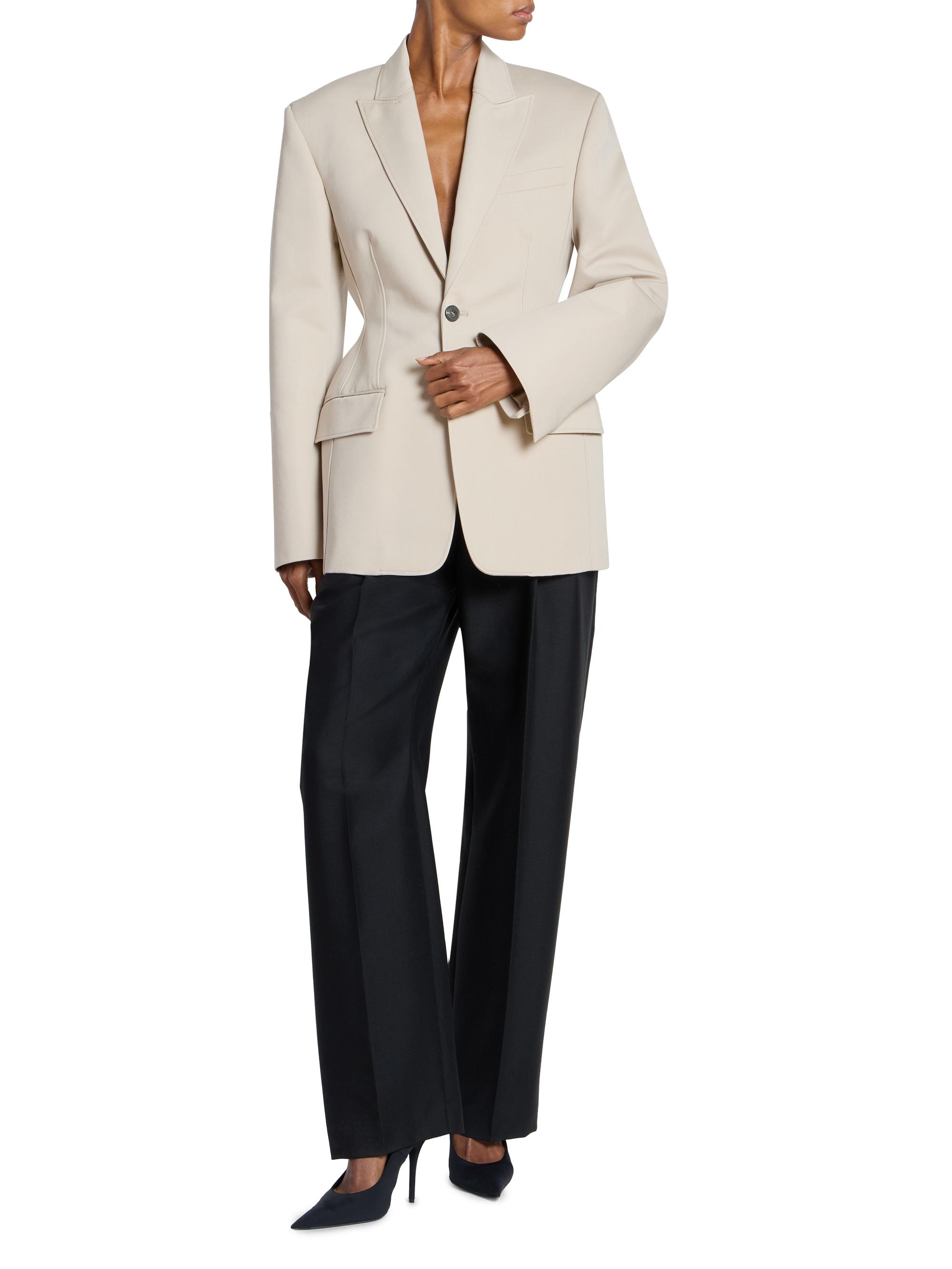 WARDROBE.NYC Women's Drill Contour Cotton Single-Breasted Blazer - Stone | Thumbnail 2