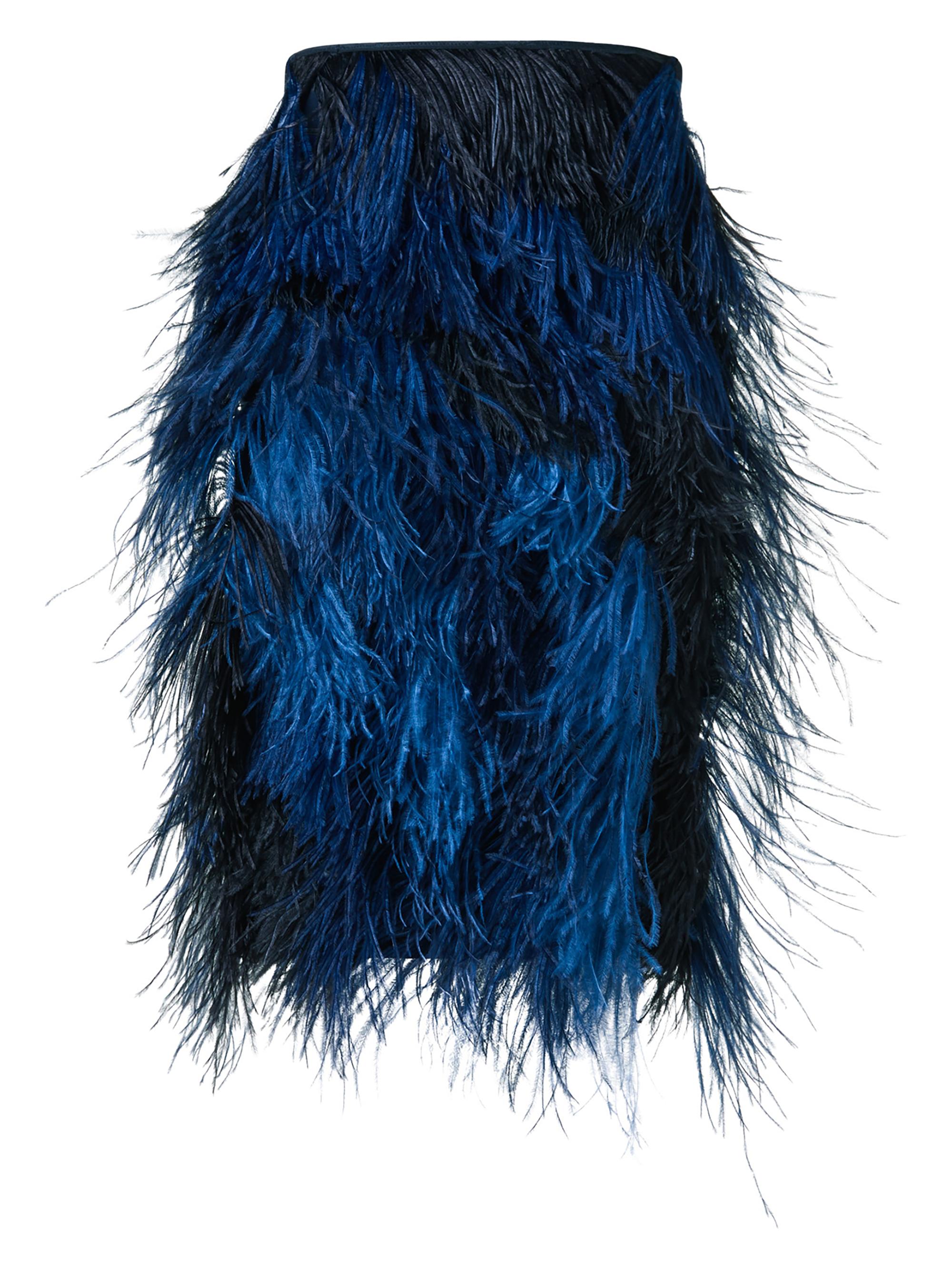 Akris Women's Cyanotype Feather Pencil Skirt - Navy Royal