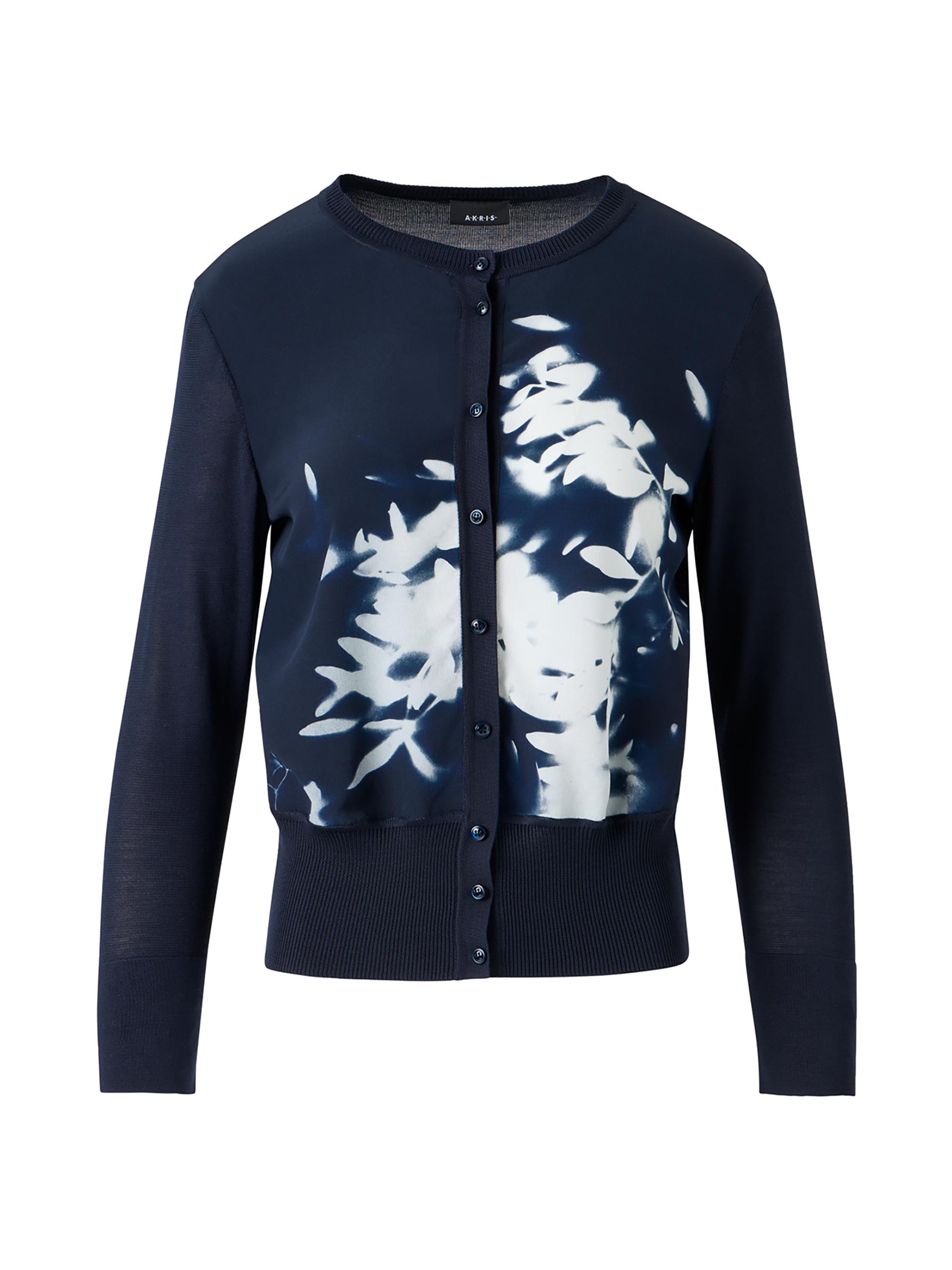 Akris Women's Wildflower Silk Cardigan - Navy Ecru