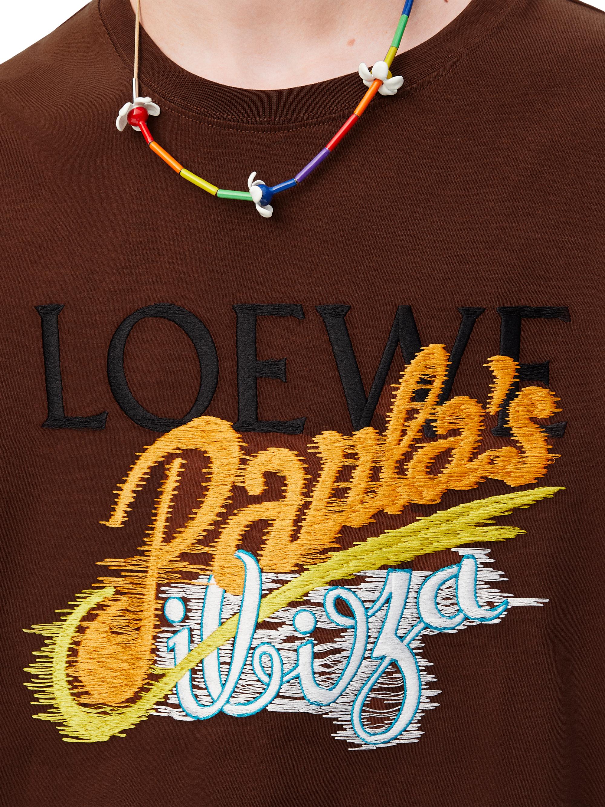 LOEWE(ロエベ) 半袖Tシャツ サイズXS レディース アイボリー×ダークネイビー×マルチ 麻混/Paula'sエンブロイダリー/ボーダー/ × Paula's Ibiza ロエベ ポーラスイビザ 半袖Tシャツ オーバーサイズ マーメイドTEE