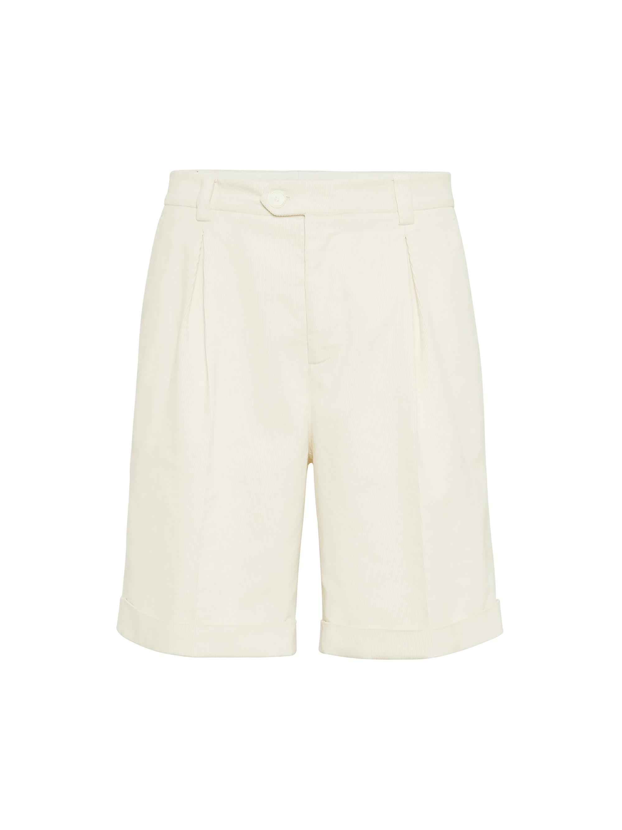 Brunello Cucinelli Men's Bermuda Shorts in Cotton Narrow Wale Corduroy - Off White