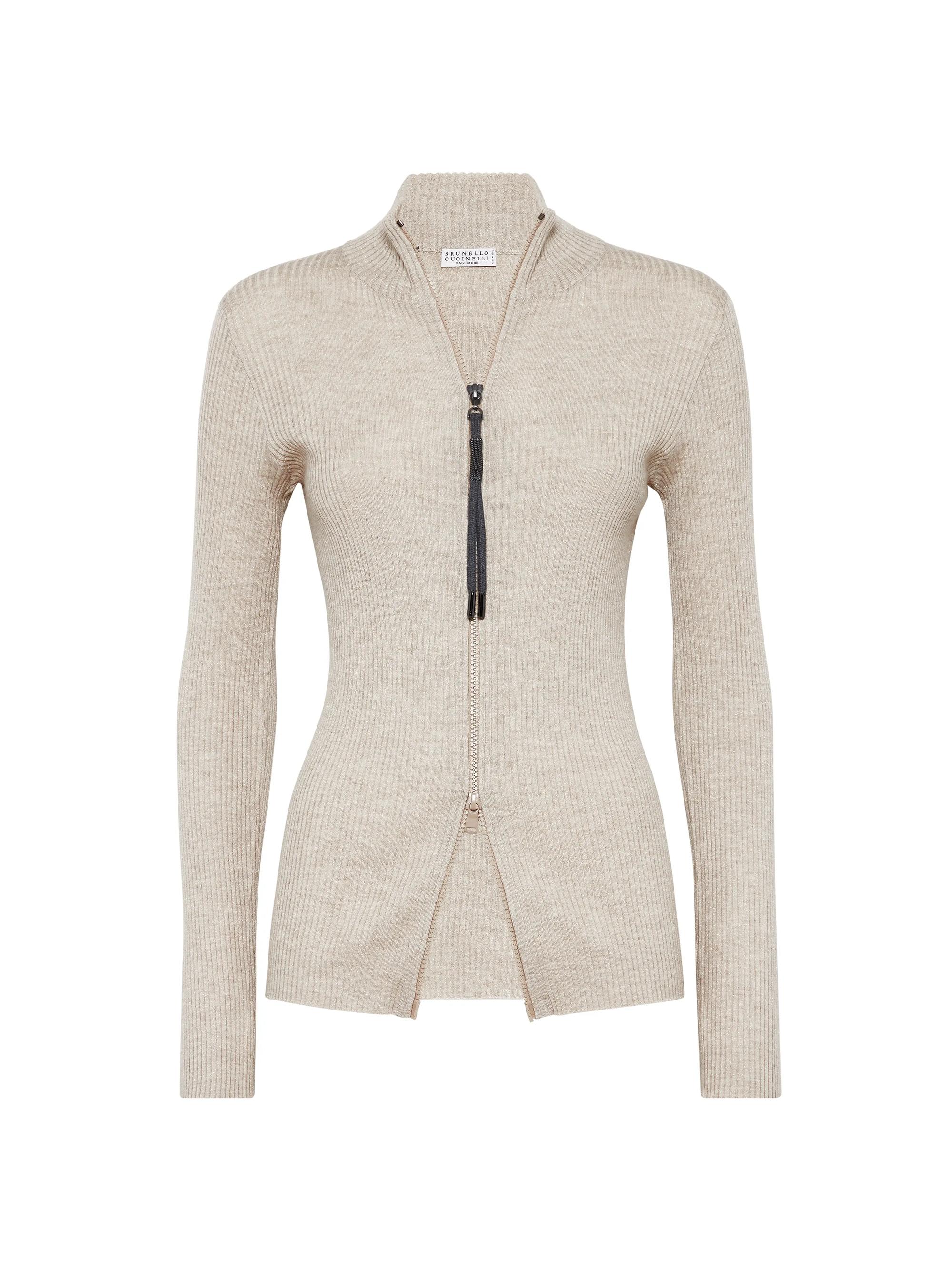 Brunello Cucinelli Women's Sparkling Cashmere and Silk Lightweight Ribbed Cardigan - Desert