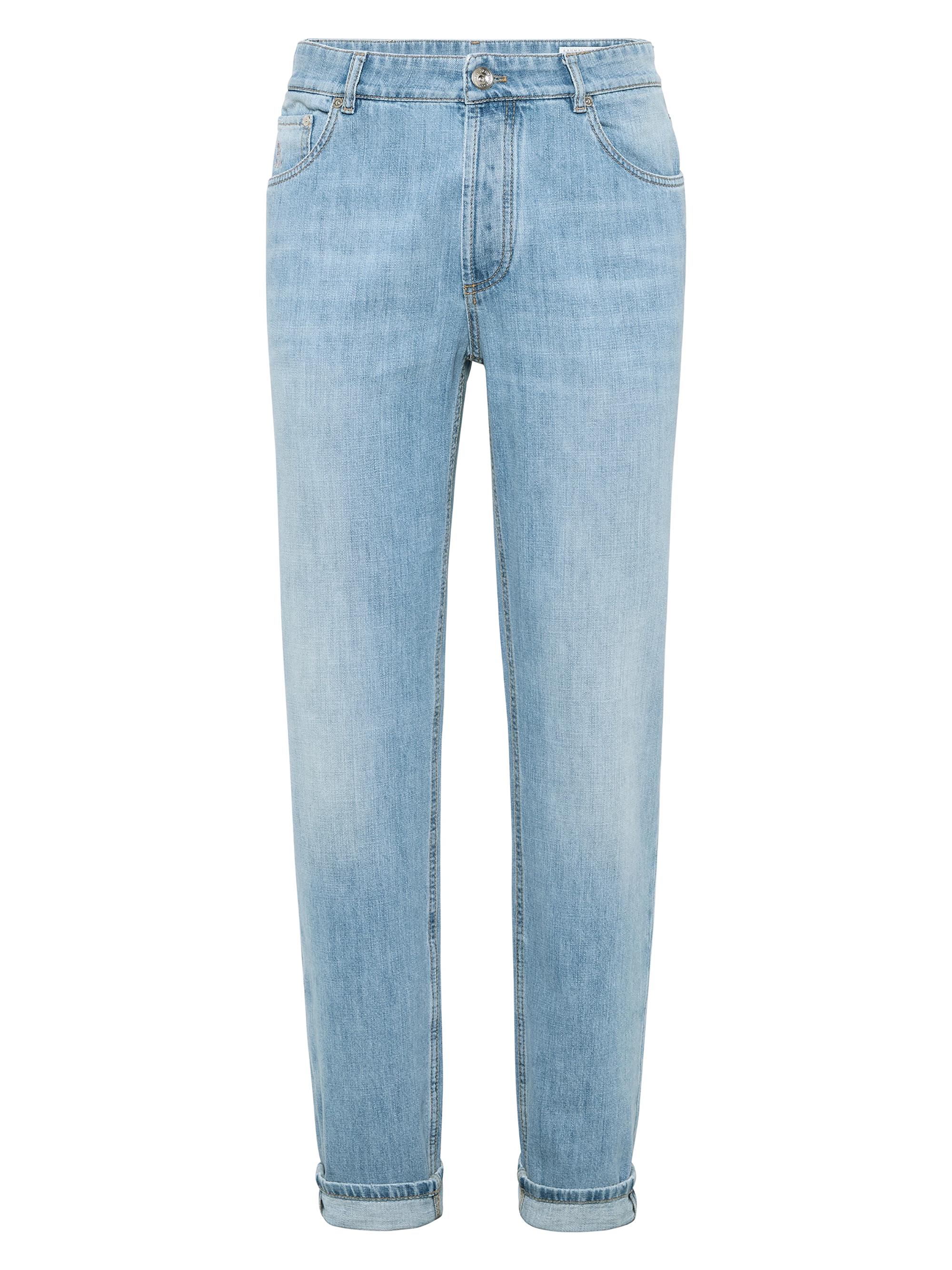 Brunello Cucinelli Men's Lightweight Denim Traditional Fit Five Pocket Jeans - Light Denim