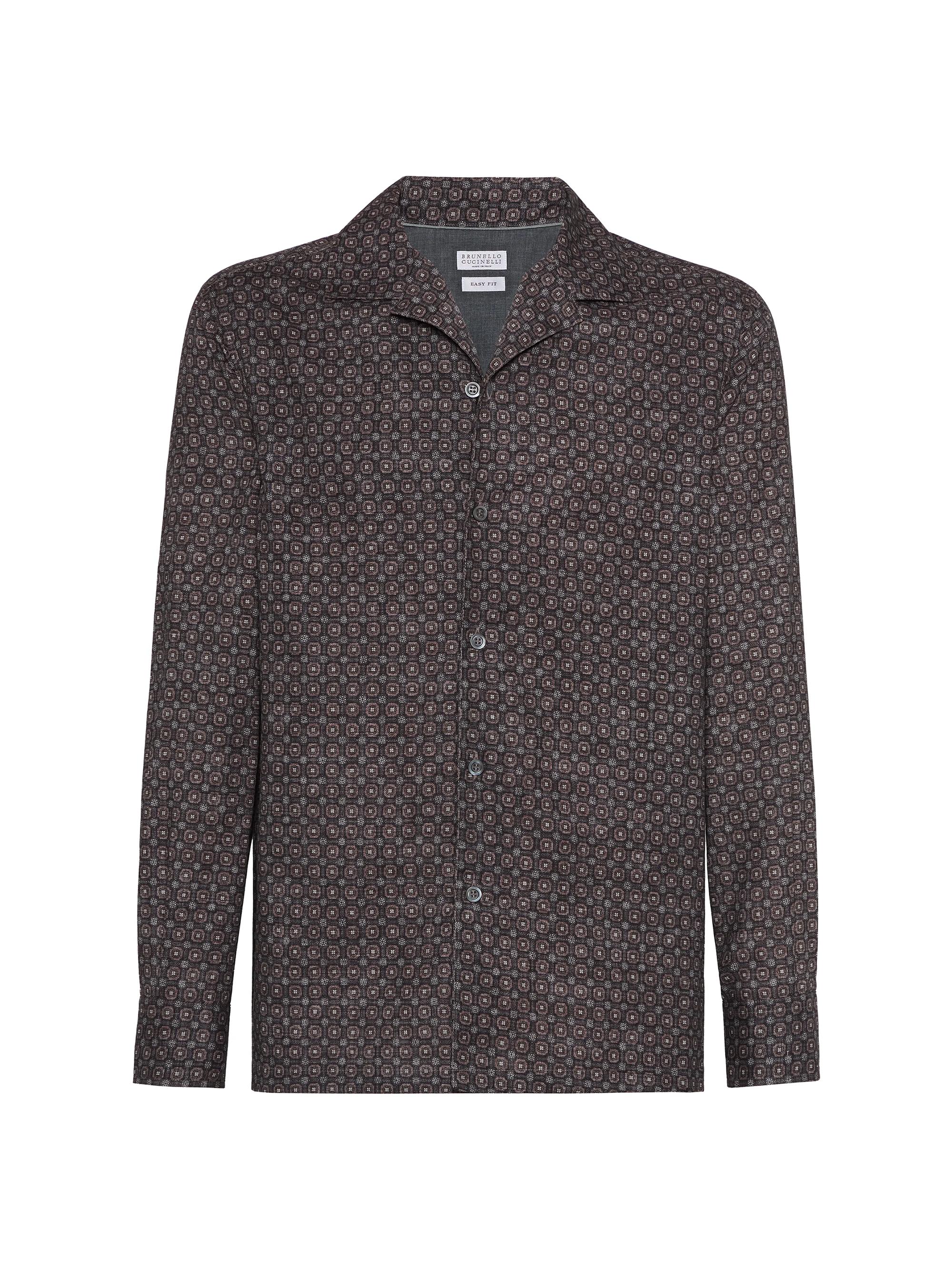 Brunello Cucinelli Men's Geometric Print Twill Easy Fit Shirt - Brown