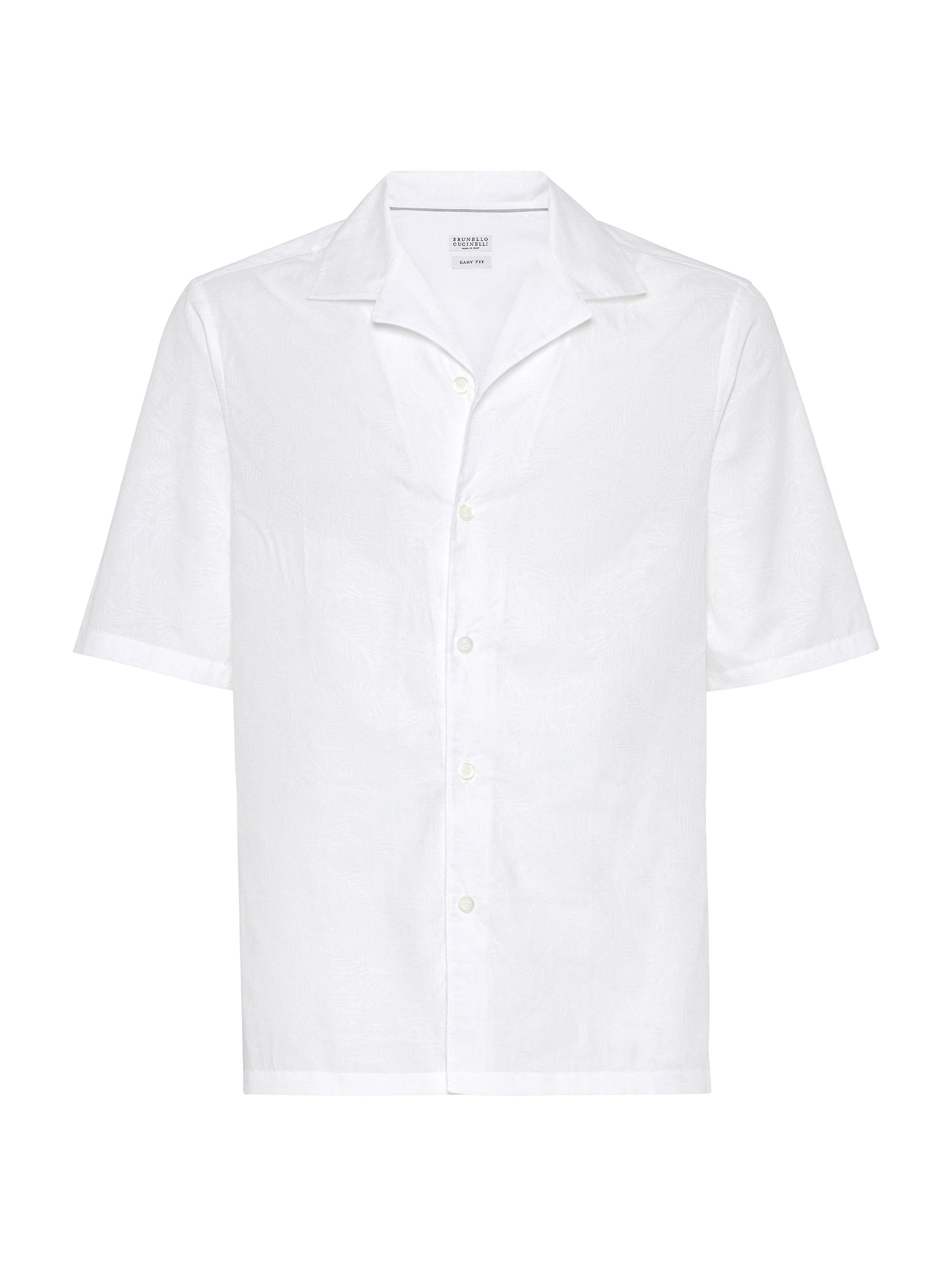 Brunello Cucinelli Men's Palm Jacquard Poplin Easy Fit Short Sleeve Shirt - White