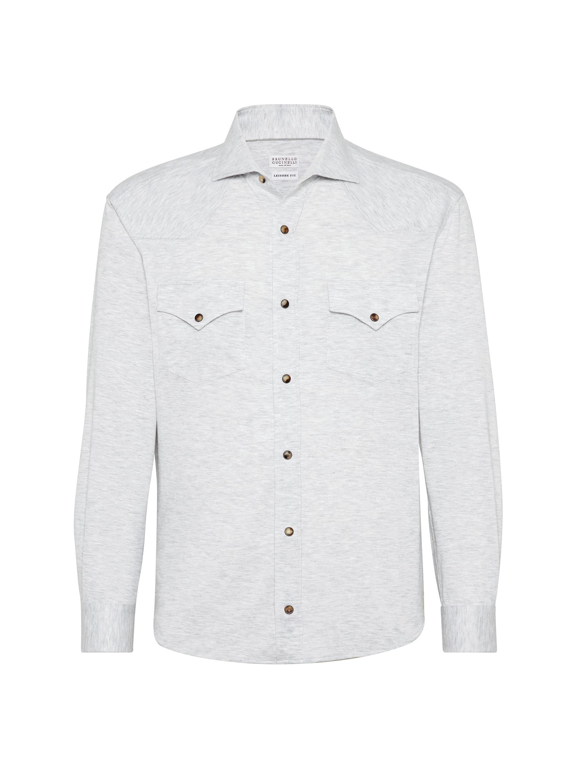 Brunello Cucinelli Men's Linen and Cotton Jersey Western Shirt - Pearl