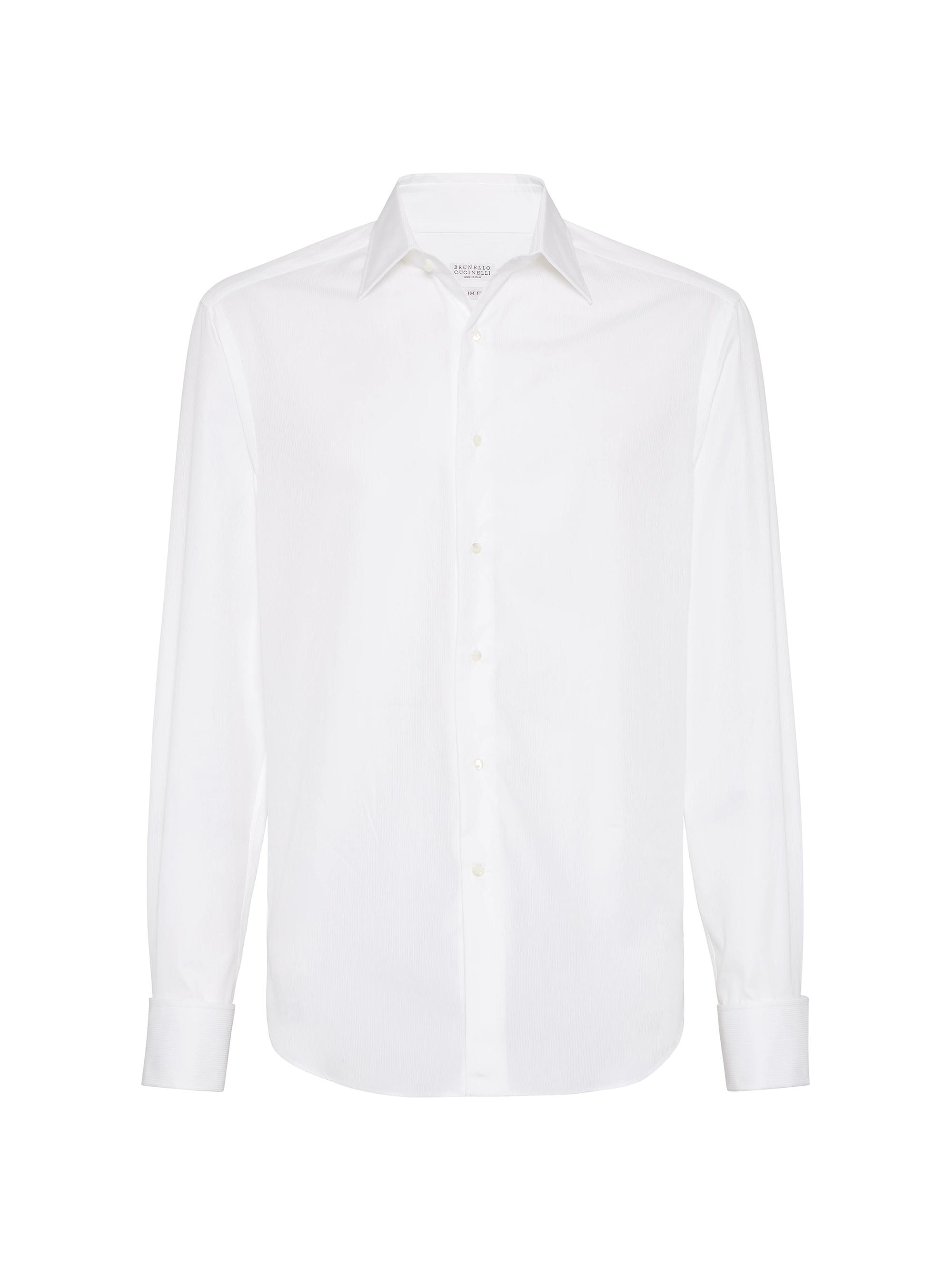 Brunello Cucinelli Men's Tone On Tone Pinstripe Twill Slim Fit Tuxedo Shirt - White