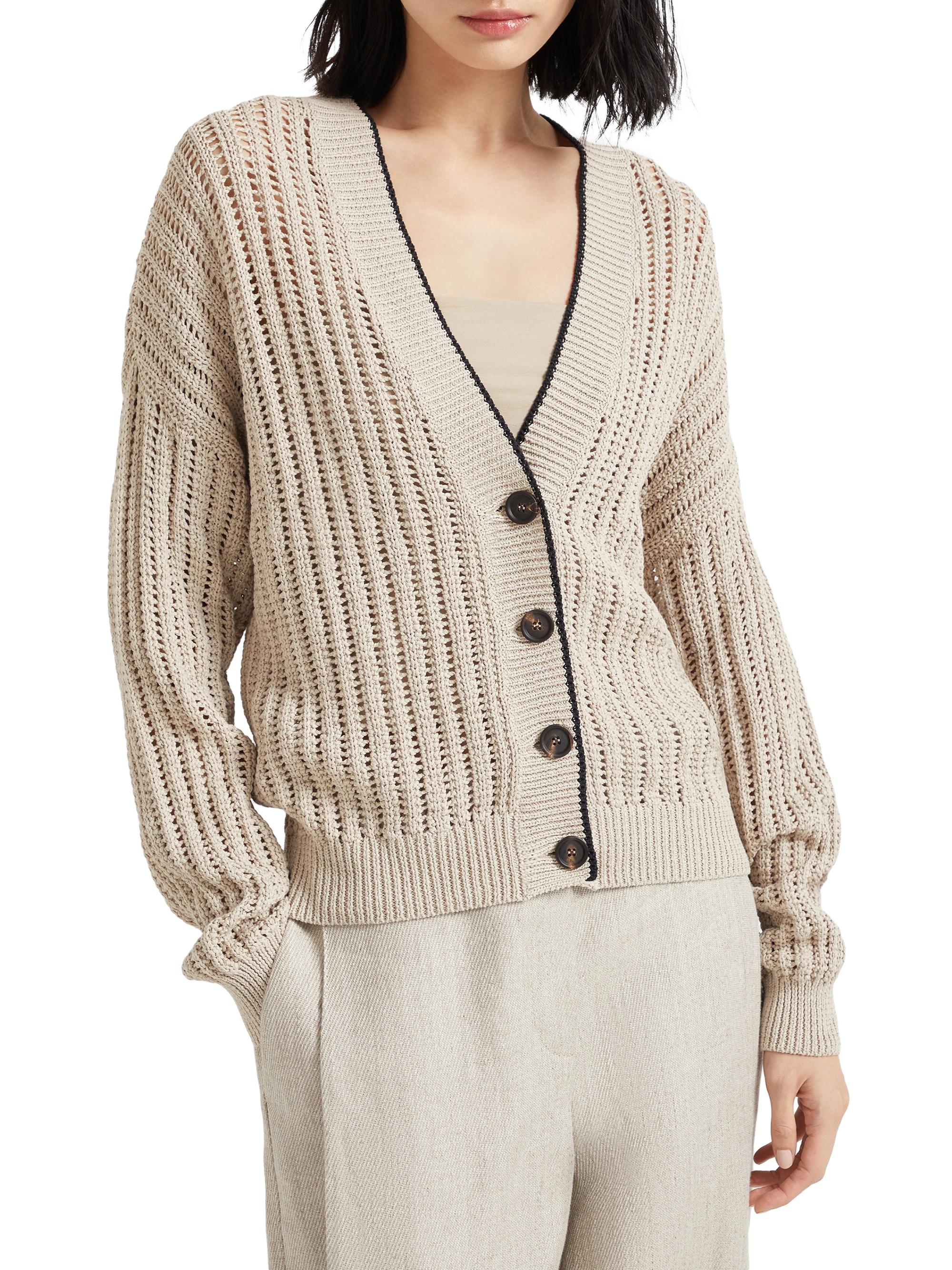 Brunello Cucinelli Cotton Openwork Rib Cardigan | Saks Fifth Avenue