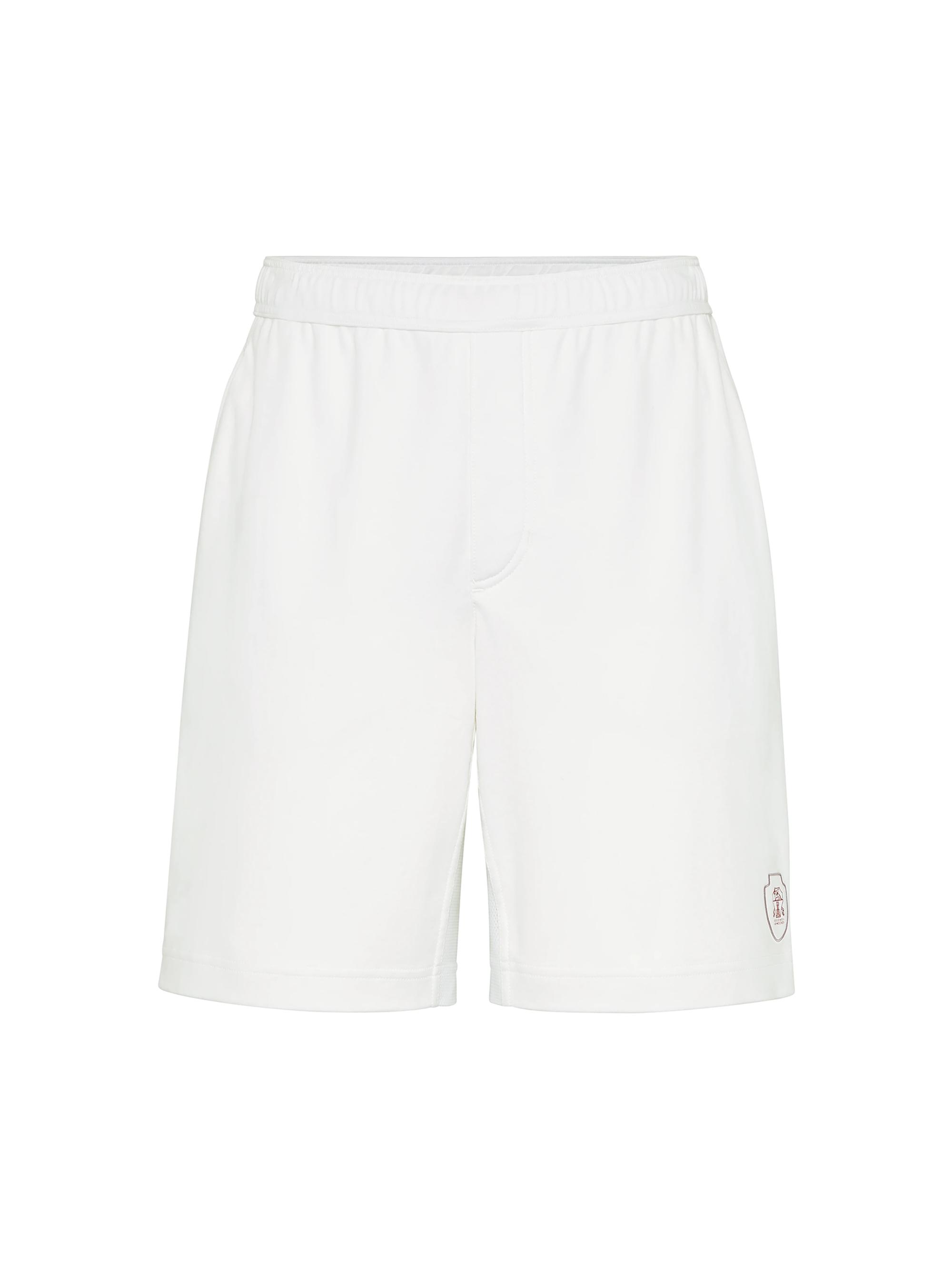Brunello Cucinelli Men's Cotton Interlock Shorts with Logo - Blue