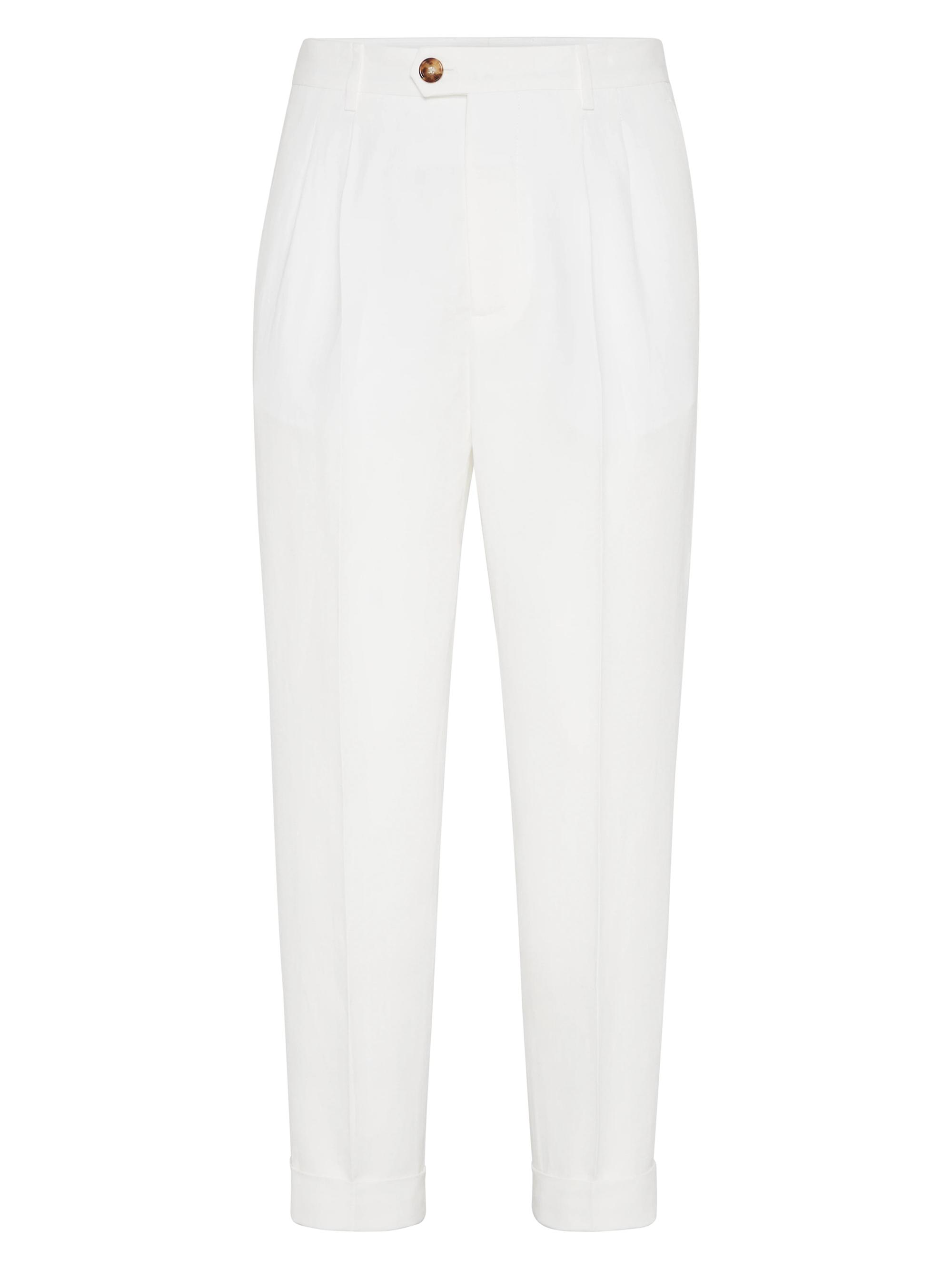 Brunello Cucinelli Men's Drill Leisure Fit Trousers with Double Pleats - Snow