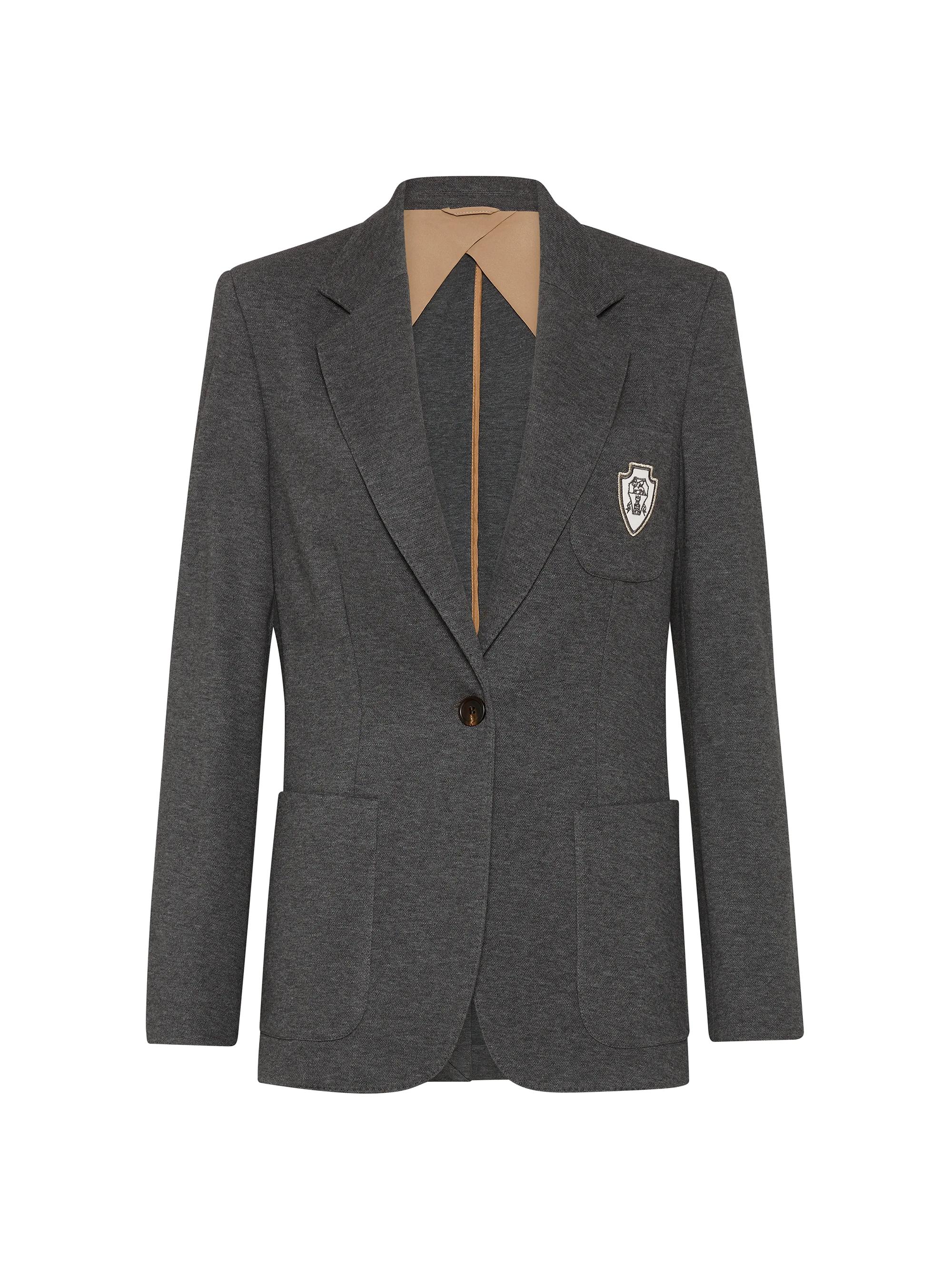 Brunello Cucinelli Women's Techno Cotton Piqué Blazer with Logo and Monili - Lead