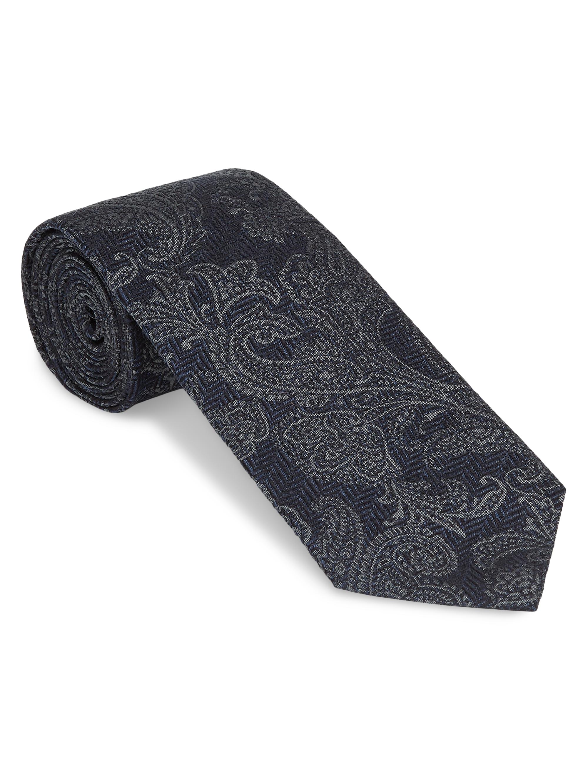 Brunello Cucinelli Men's Silk and Virgin Wool Tie with Paisley Design - Anthracite