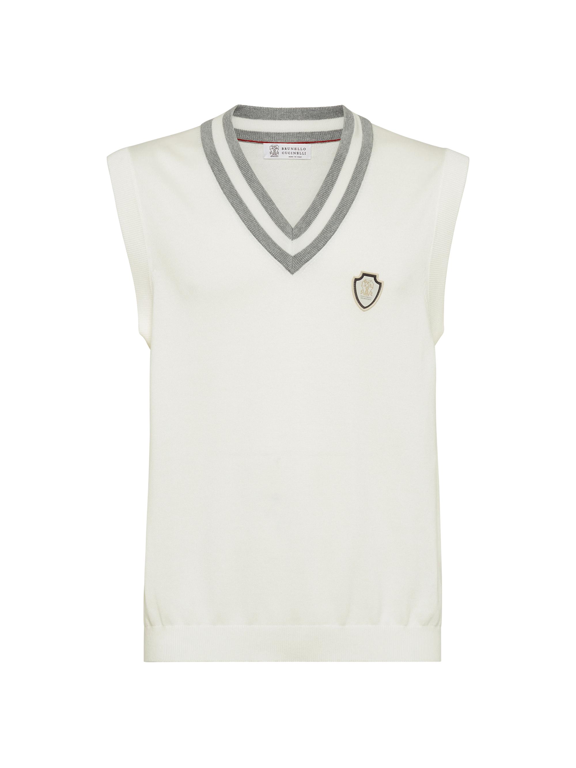 Brunello Cucinelli Men's Cotton Knit Vest with Logo - Fog