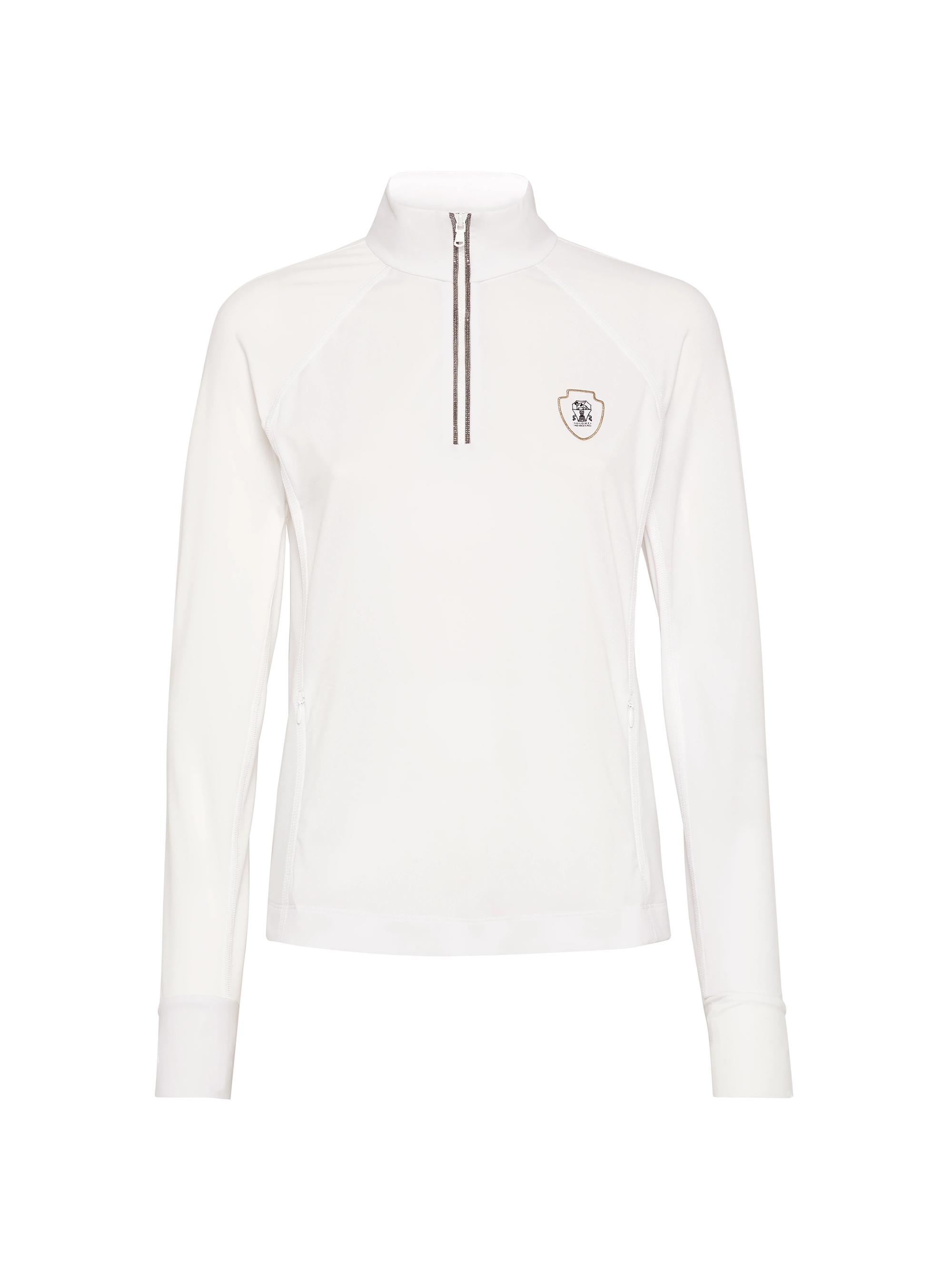Brunello Cucinelli Women's Techno Piqué Sweatshirt with Logo and Precious Half Zip - White