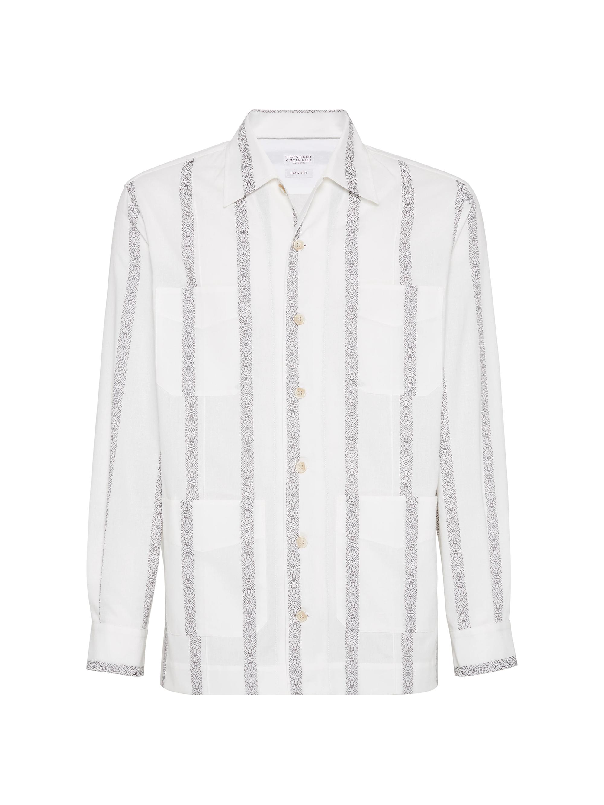 Brunello Cucinelli Men's Jacquard Stripe Easy Fit Guayabera Shirt - Panama