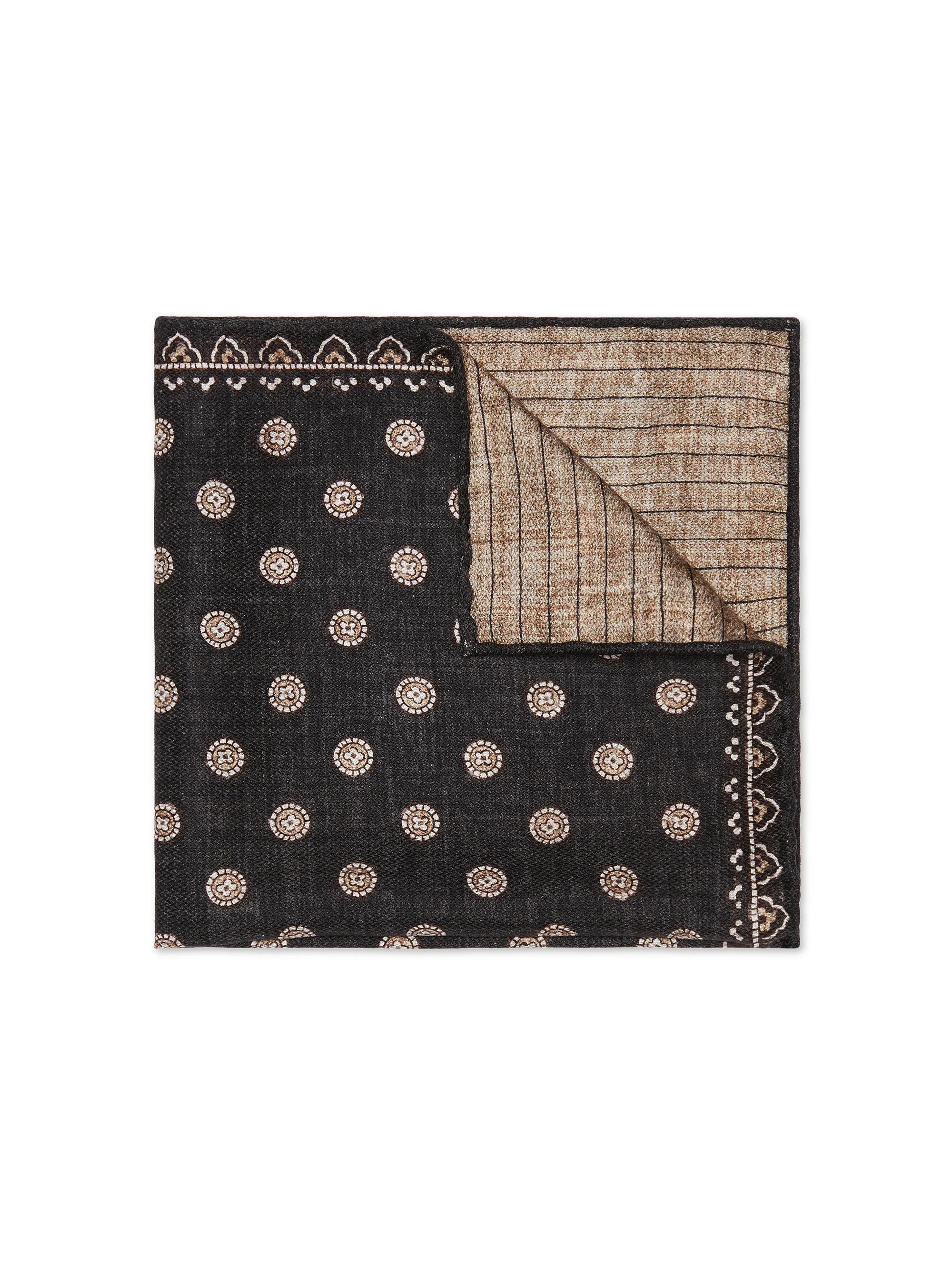 Brunello Cucinelli Men's Silk Pocket Square with Pattern - Black