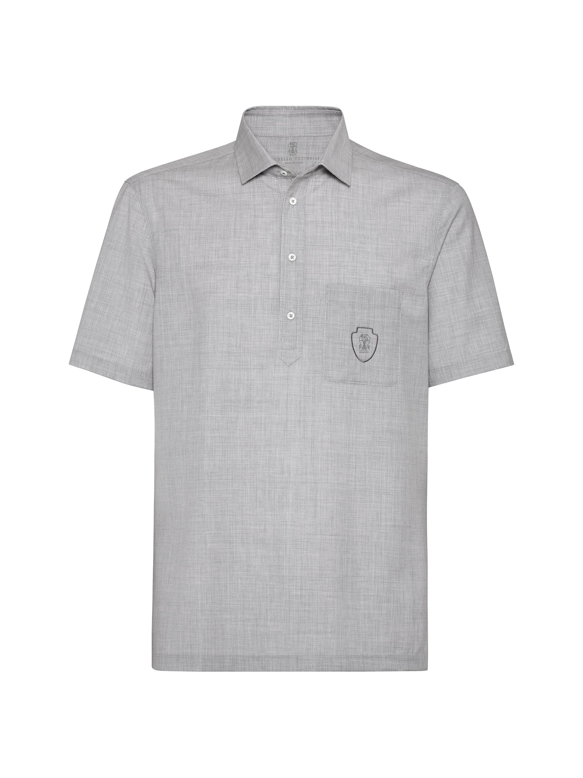 Brunello Cucinelli Men's Virgin Wool Poplin Polo Shirt - Light Grey