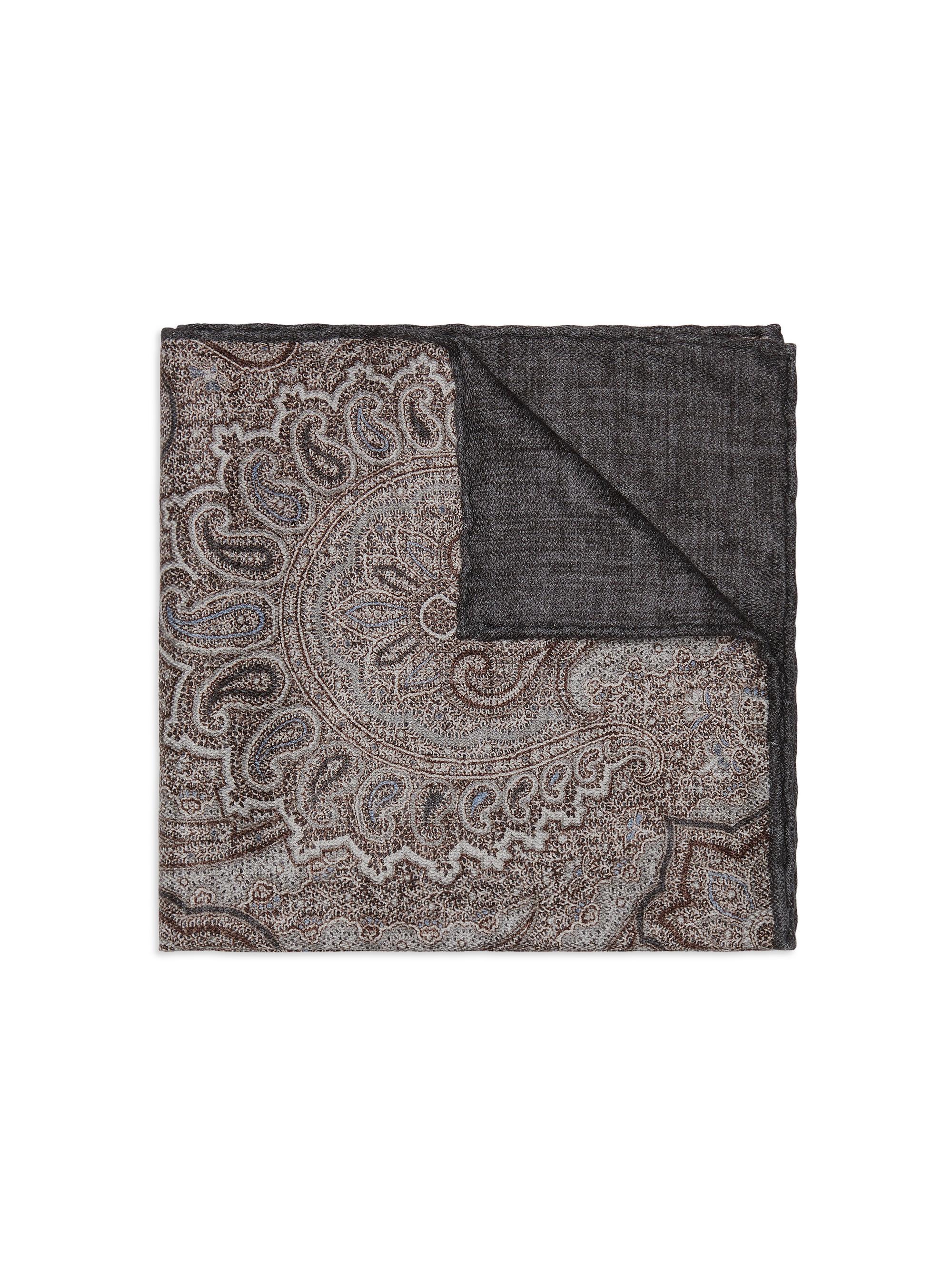 Brunello Cucinelli Men's Silk Pocket Square with Paisley Design - Grey