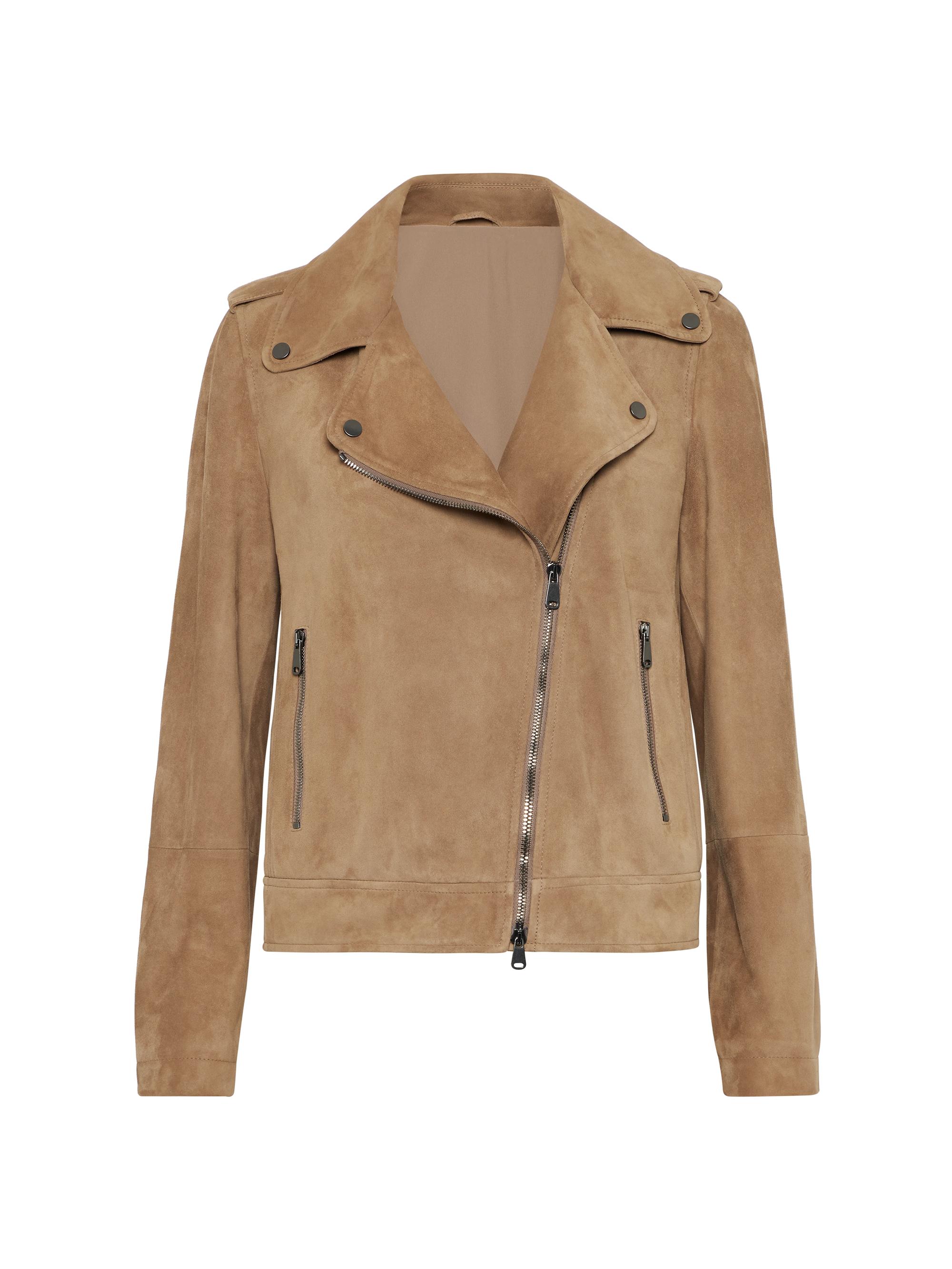 Brunello Cucinelli Women's Suede Biker Jacket with Monili - Brown