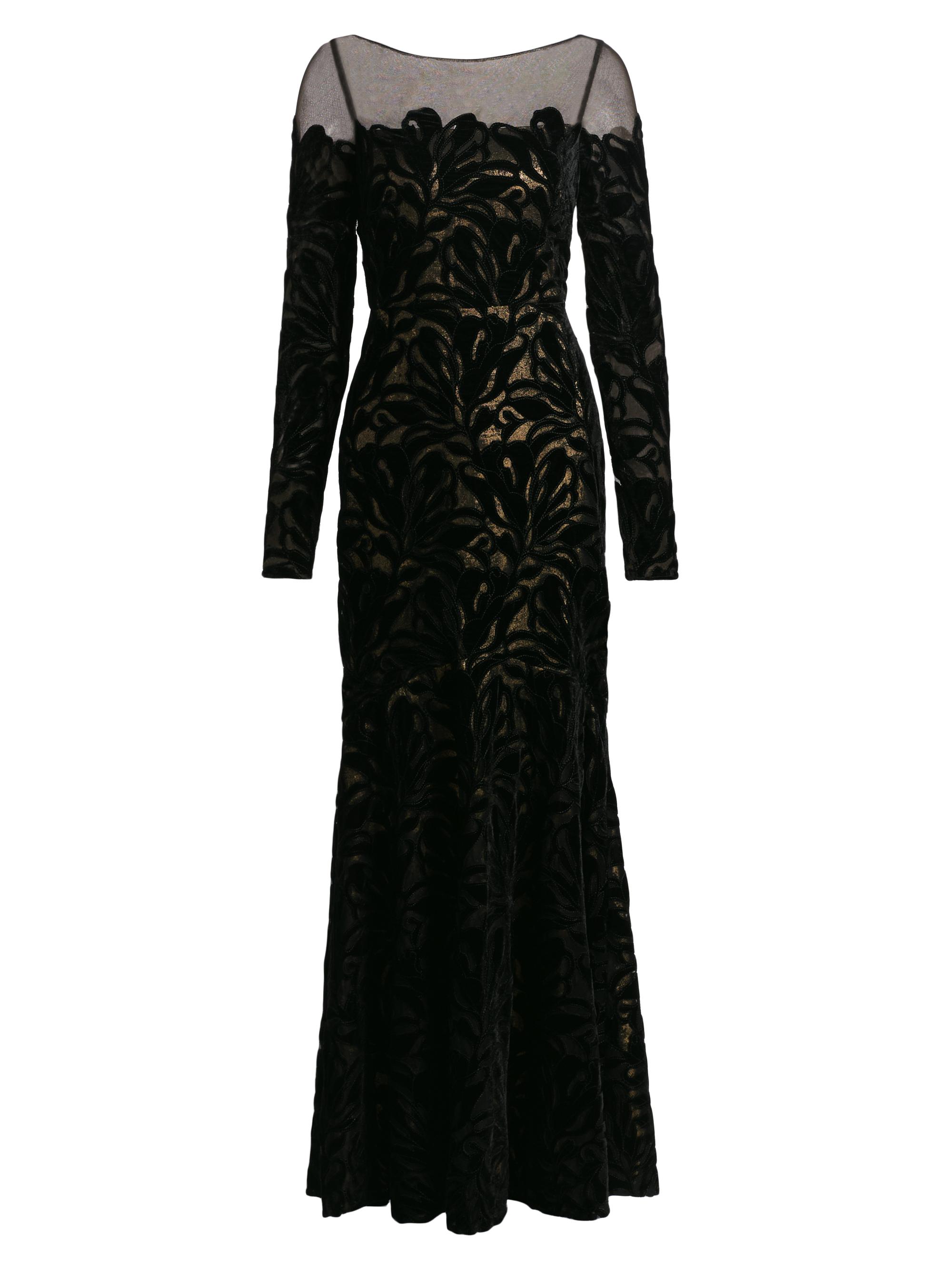 Theia Women's Velvet Lace Fit & Flare Gown - Black Gold