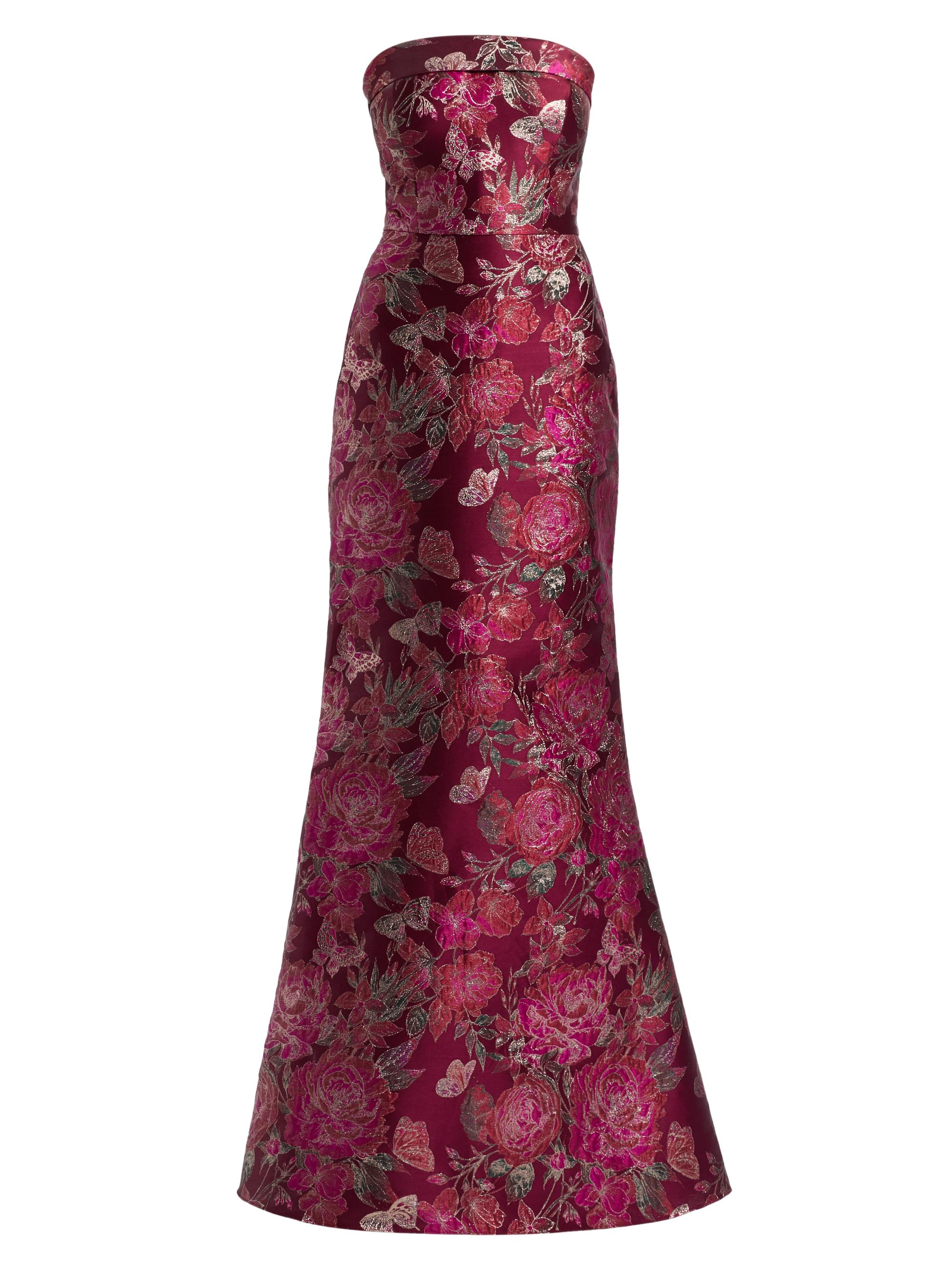 Theia Women's Haven Jacquard Strapless Gown - Barley Scarlet