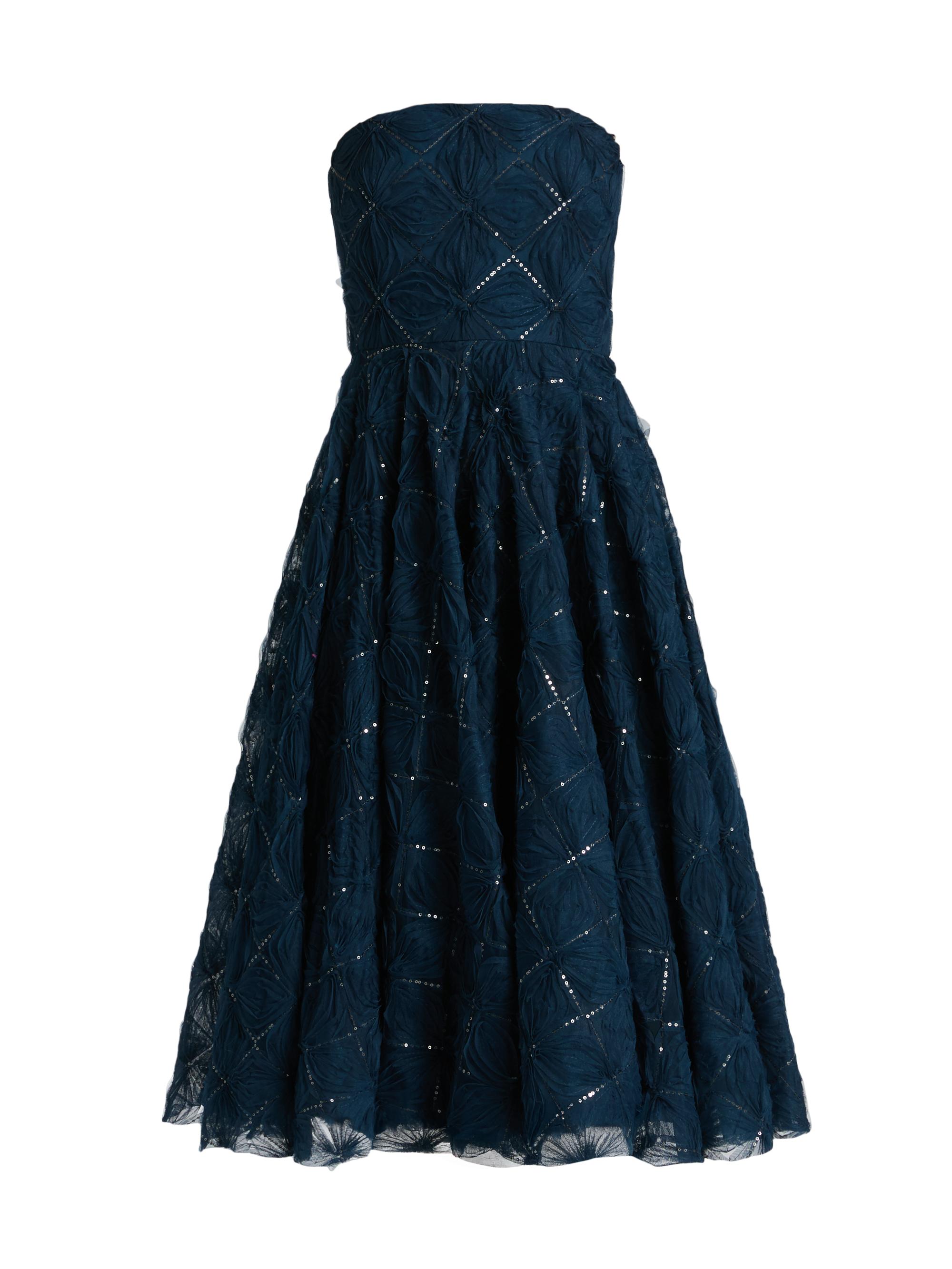 Theia Laure Floral Jacquard Organza Strapless Cocktail Dress