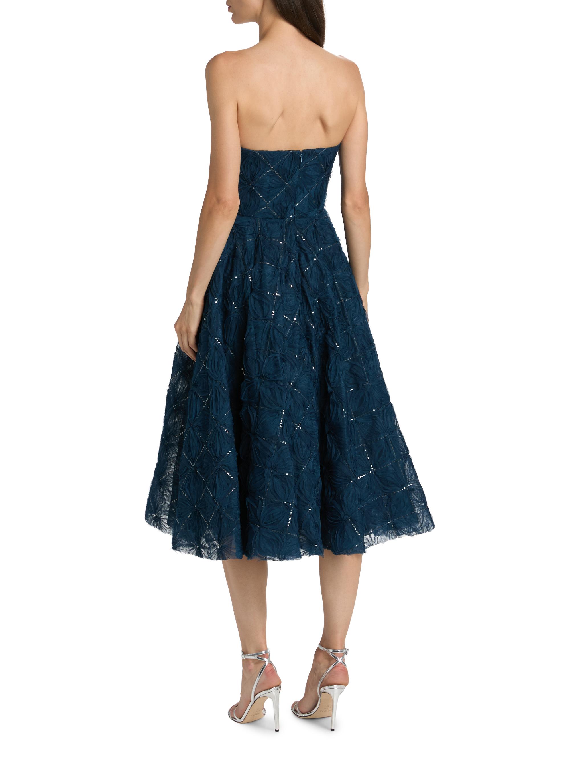 strapless tea length dress Sophisticated Mikado and organza satin adorned with a layer of tulle Papilio Strapless cocktail dress with
