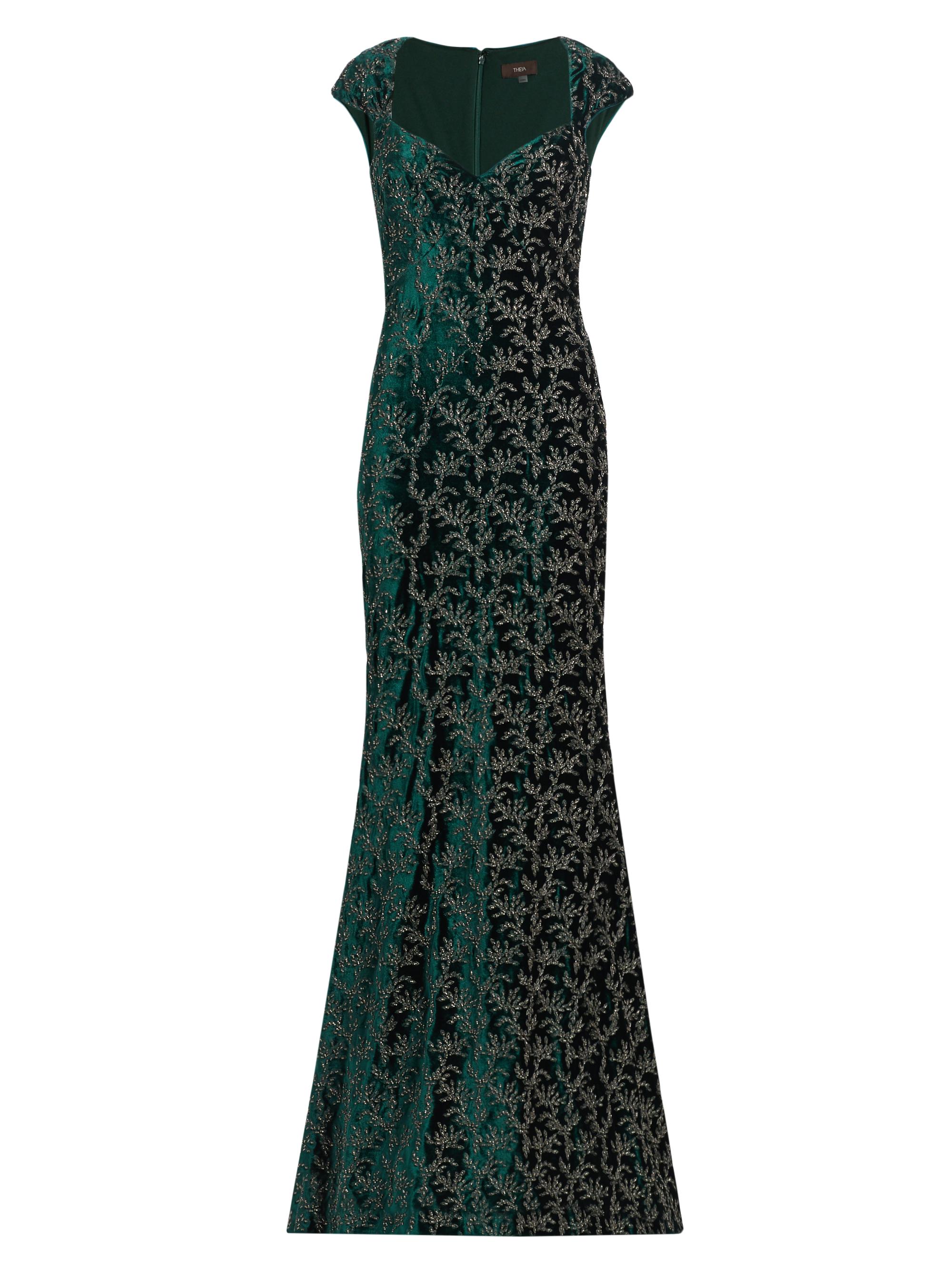Theia Women's Zoelle Beaded Velvet Fit-&-Flare Gown - Emerald Gunmetal