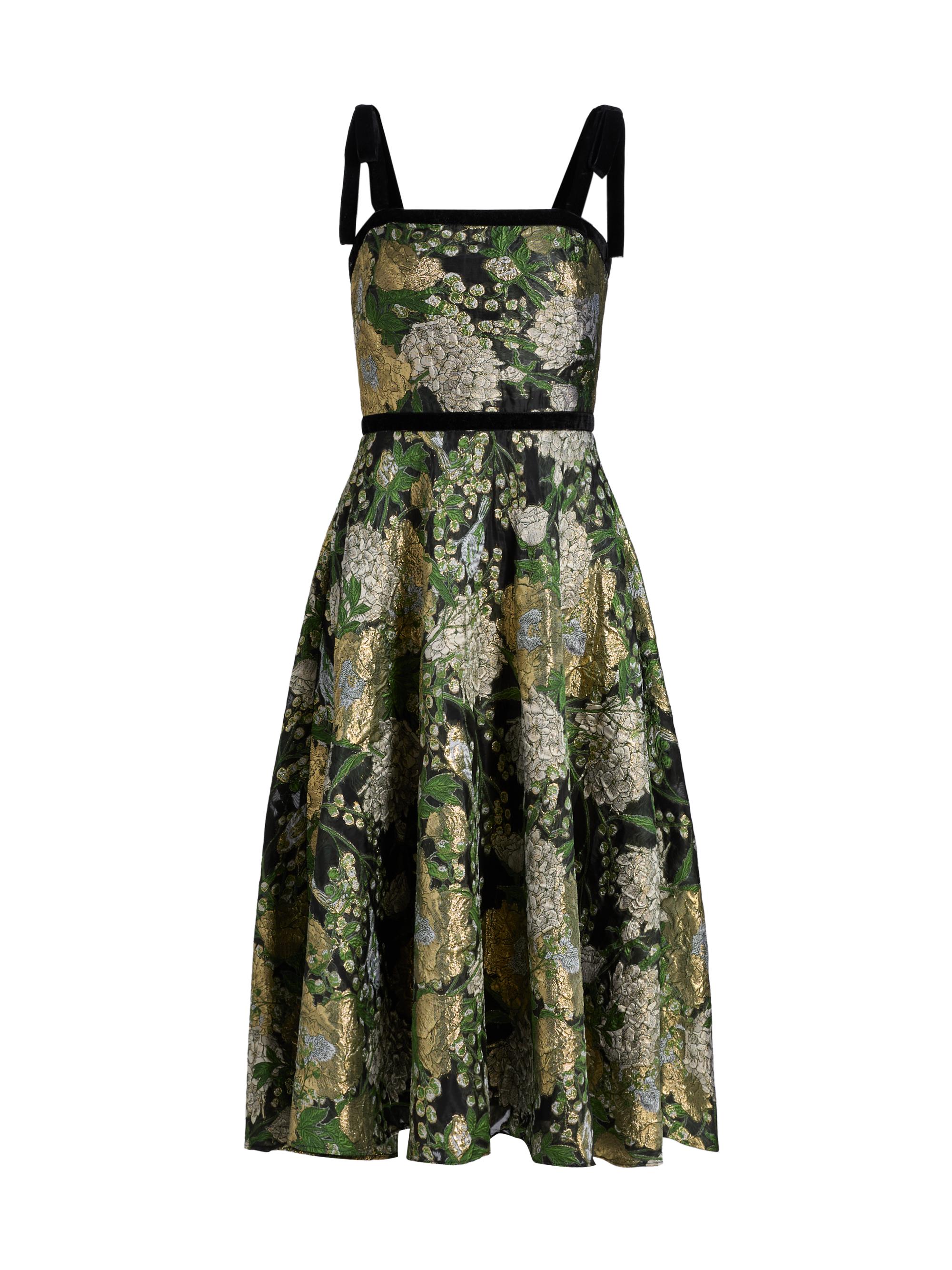 Theia Women's Joni Velvet Bow Strap A-Line Cocktail Dress - Black Gold