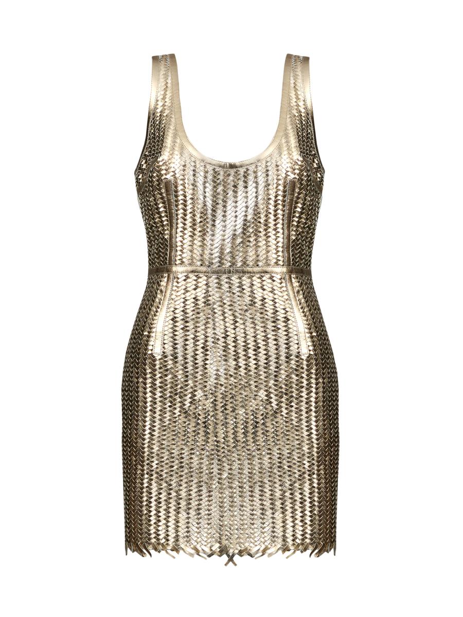 The New Arrivals Ilkyaz Ozel Women's Manu Metallic Woven Leather Minidress In Silver