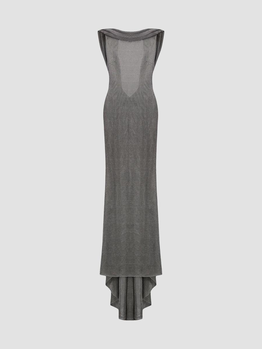 The New Arrivals Ilkyaz Ozel Jeanne Metallic Knit Cowl Neck Gown