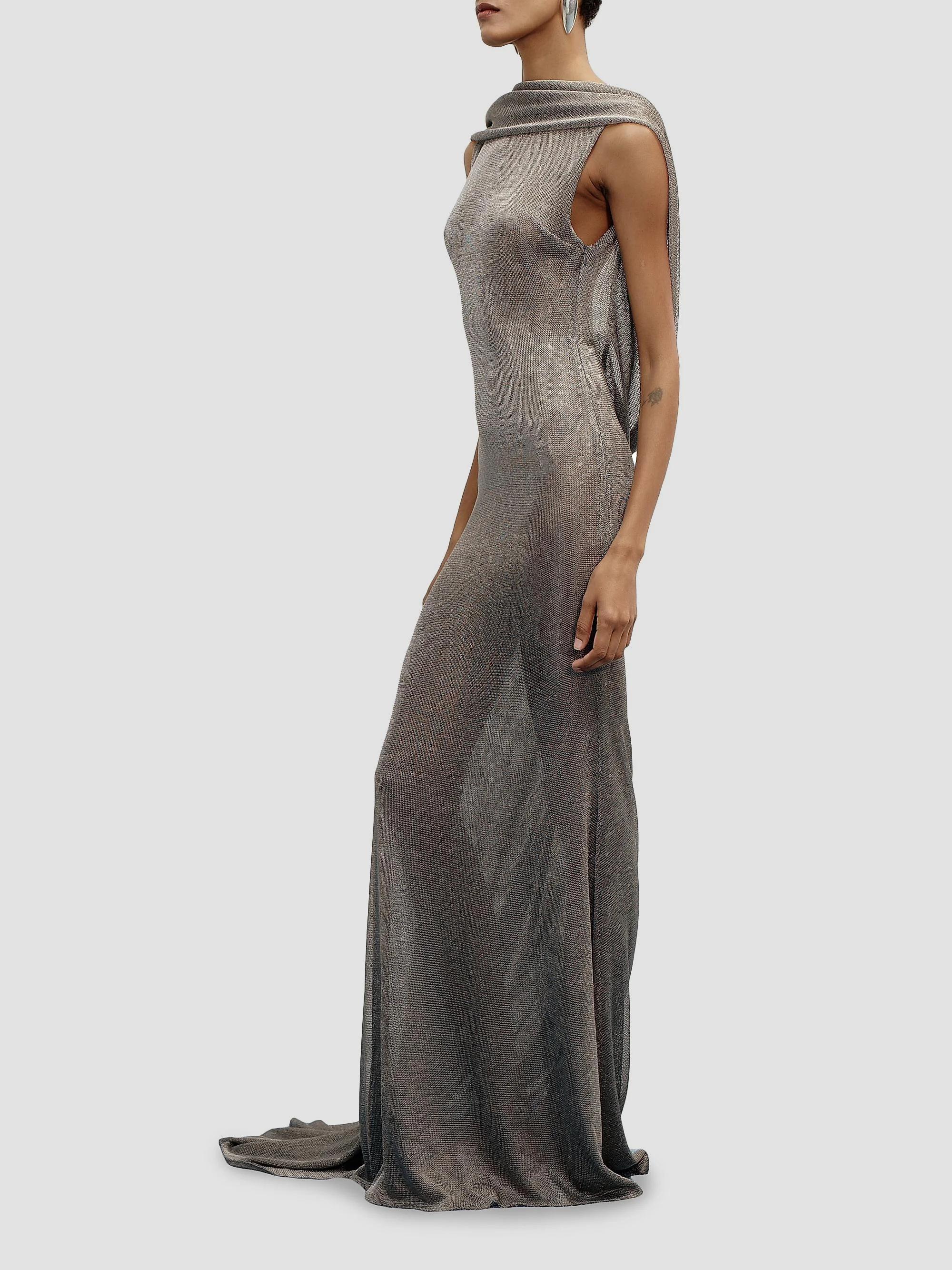 The New Arrivals Ilkyaz Ozel Jeanne Metallic Knit Cowl Neck Gown