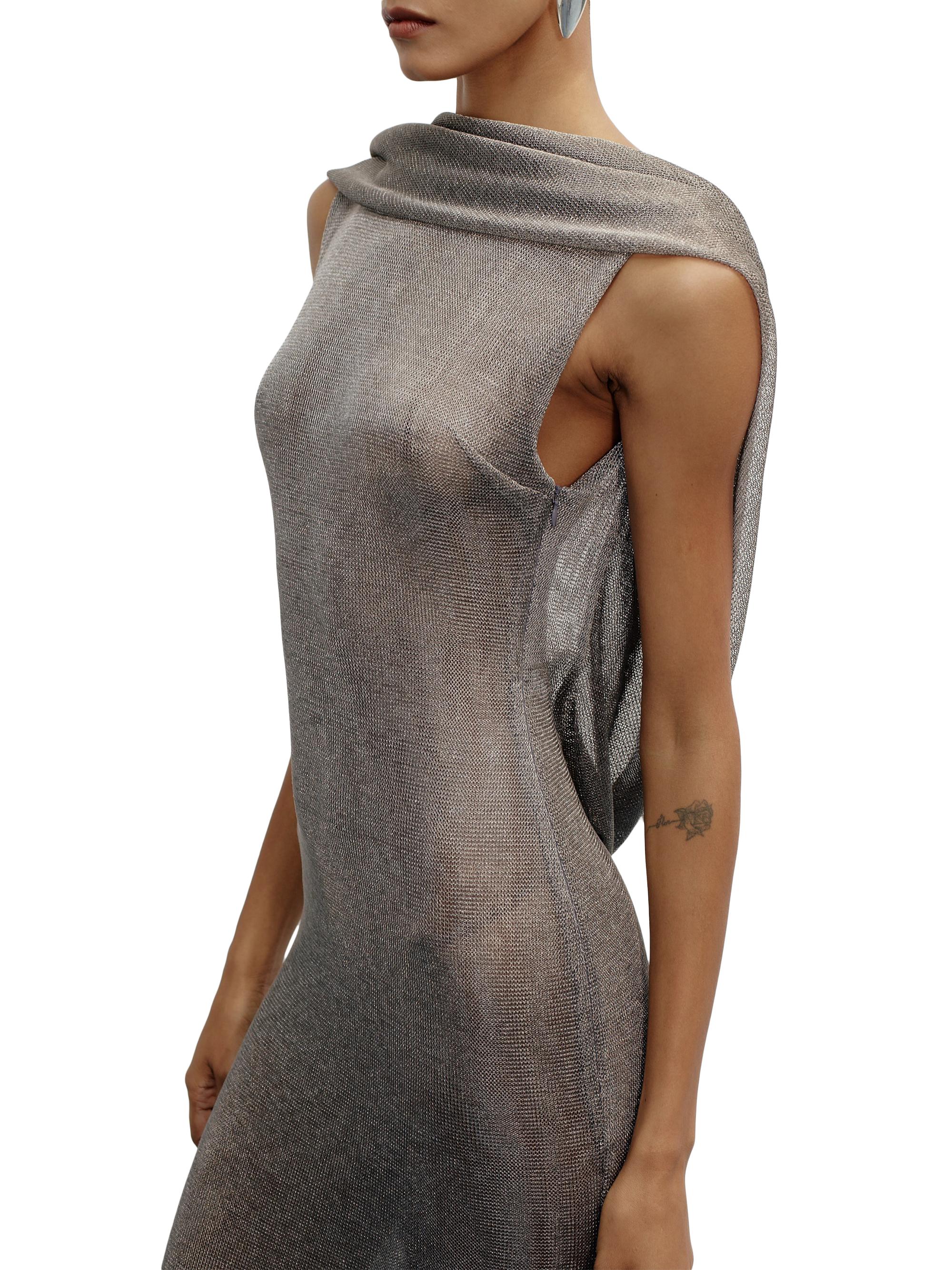 The New Arrivals Ilkyaz Ozel Jeanne Metallic Knit Cowl Neck Gown